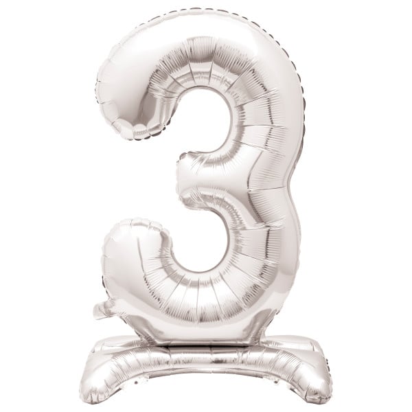 30-Inch Silver Air-Fill Standing Number 3 Table Balloon