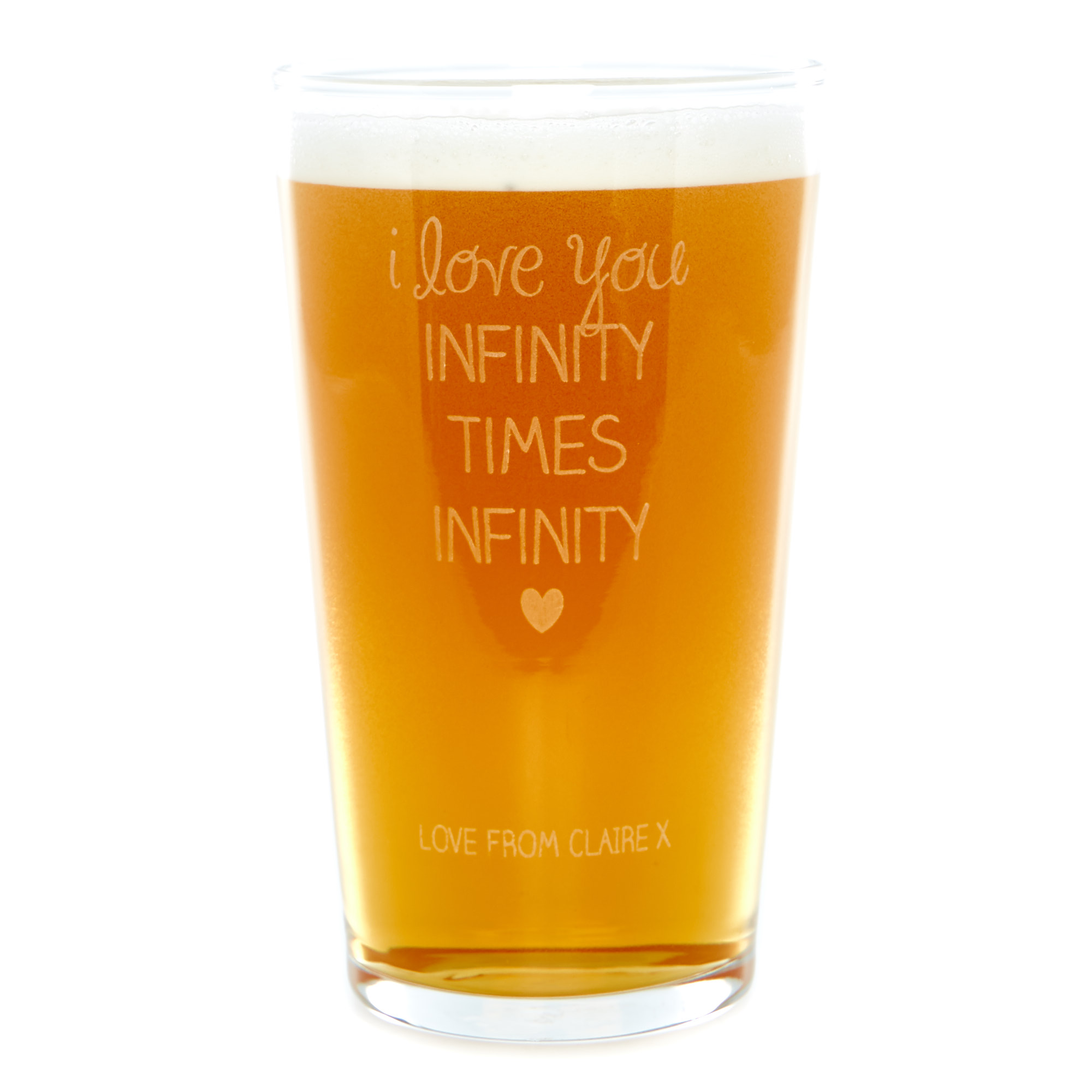 Personalised Infinity Times Infinity Beer Pint Glass 