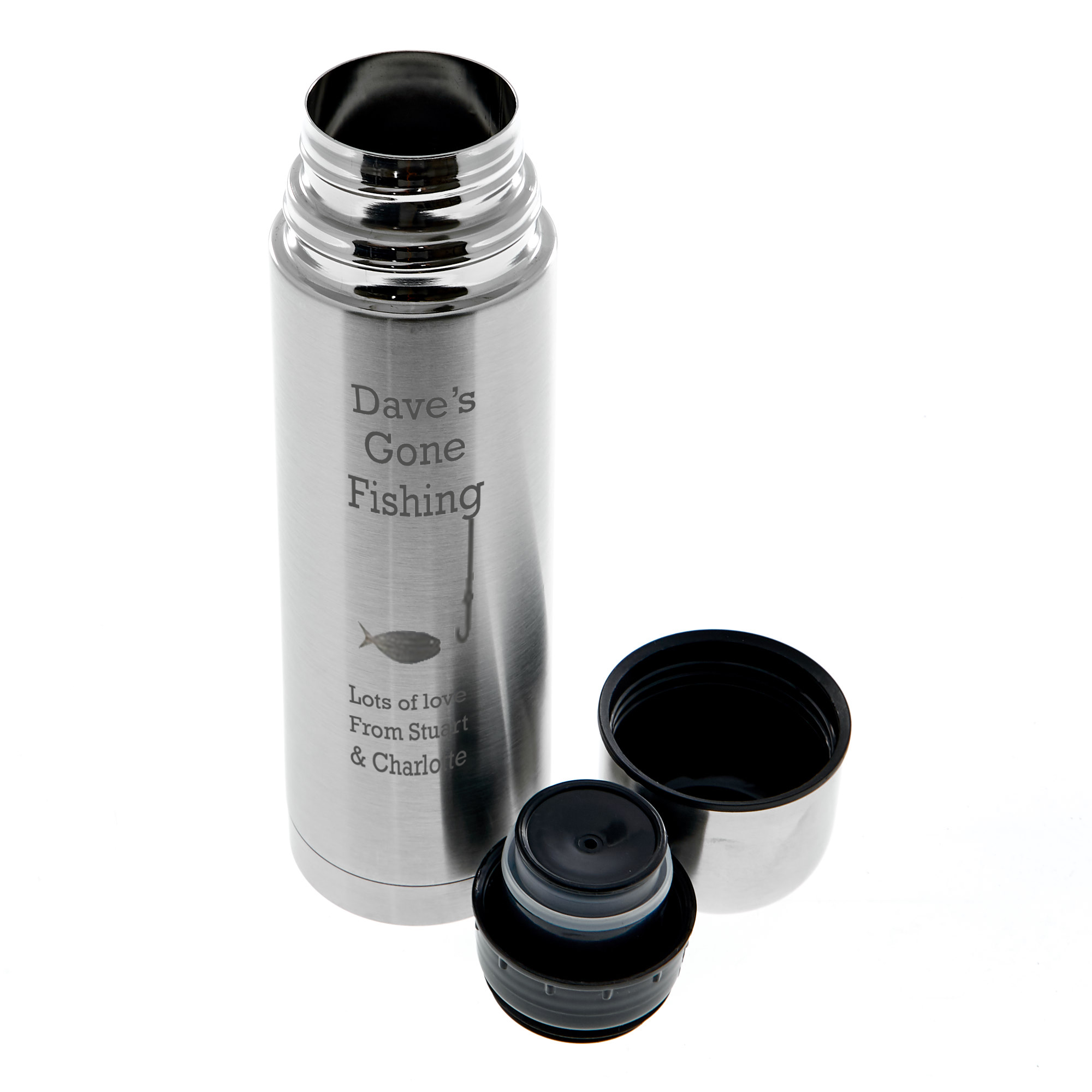 Personalised Engraved Stainless Steel Vacuum Flask - Gone Fishing