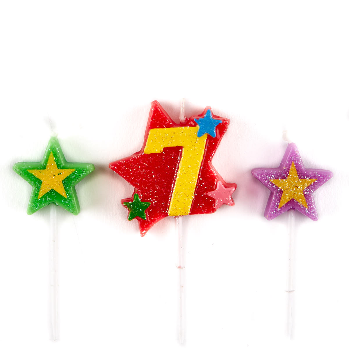 Number 7 Star Birthday Candles - Pack Of 3