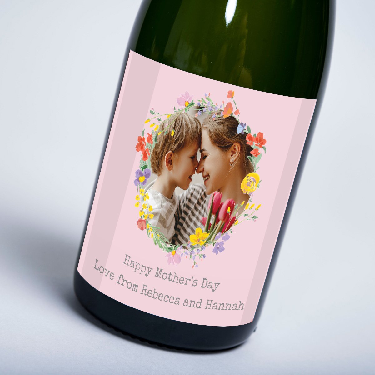 Photo Upload Champagne - Pink Floral Circle