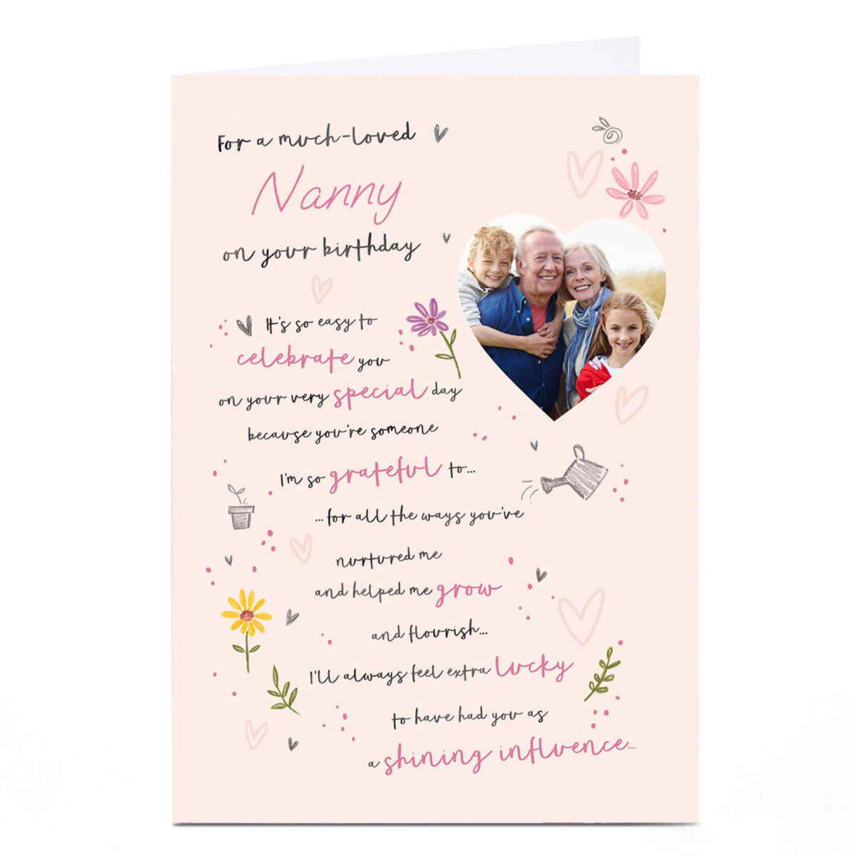 Photo Birthday Card - Grow and Flourish Garden Drawings, Nanny