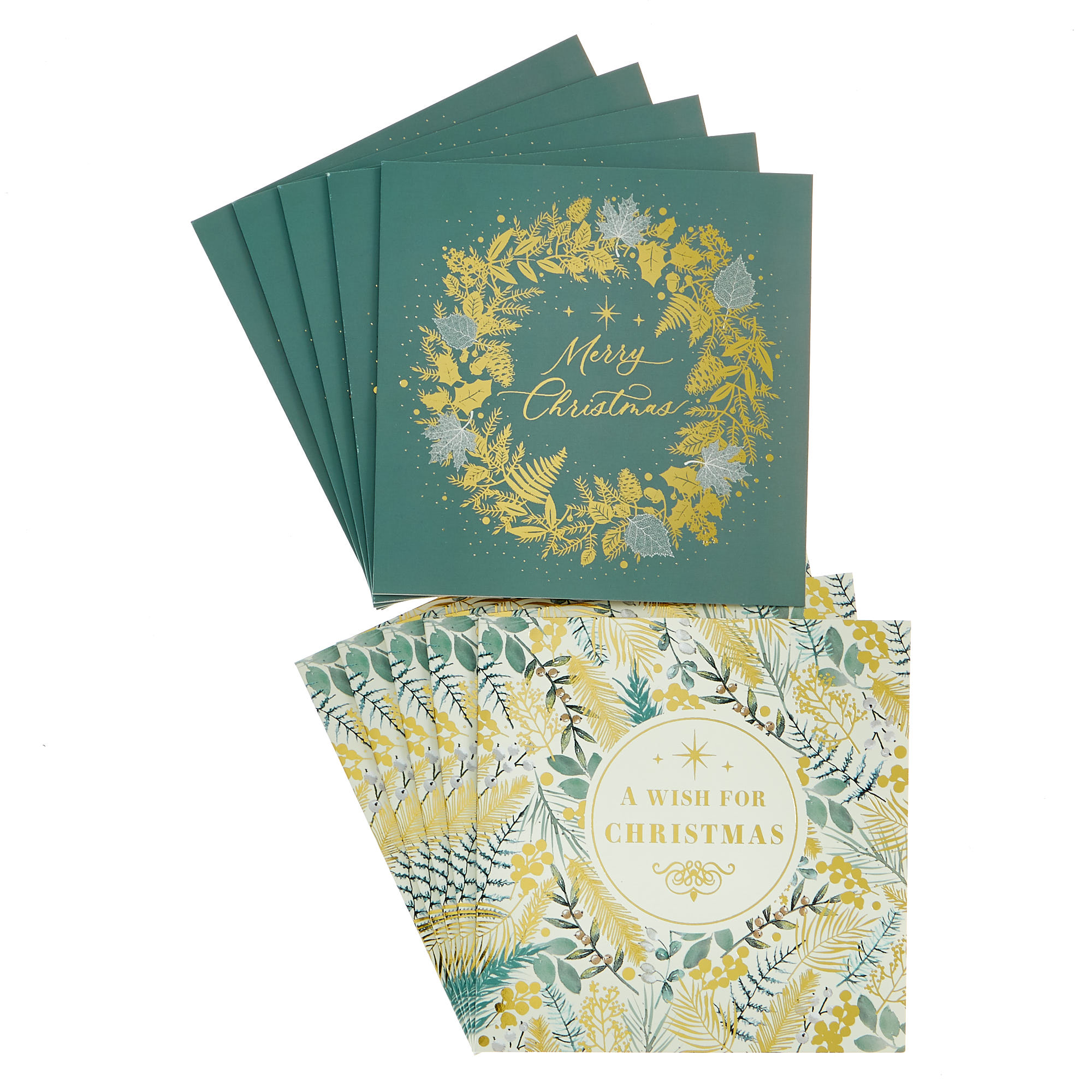 18 Charity Christmas Cards - Green & Gold (2 Designs)