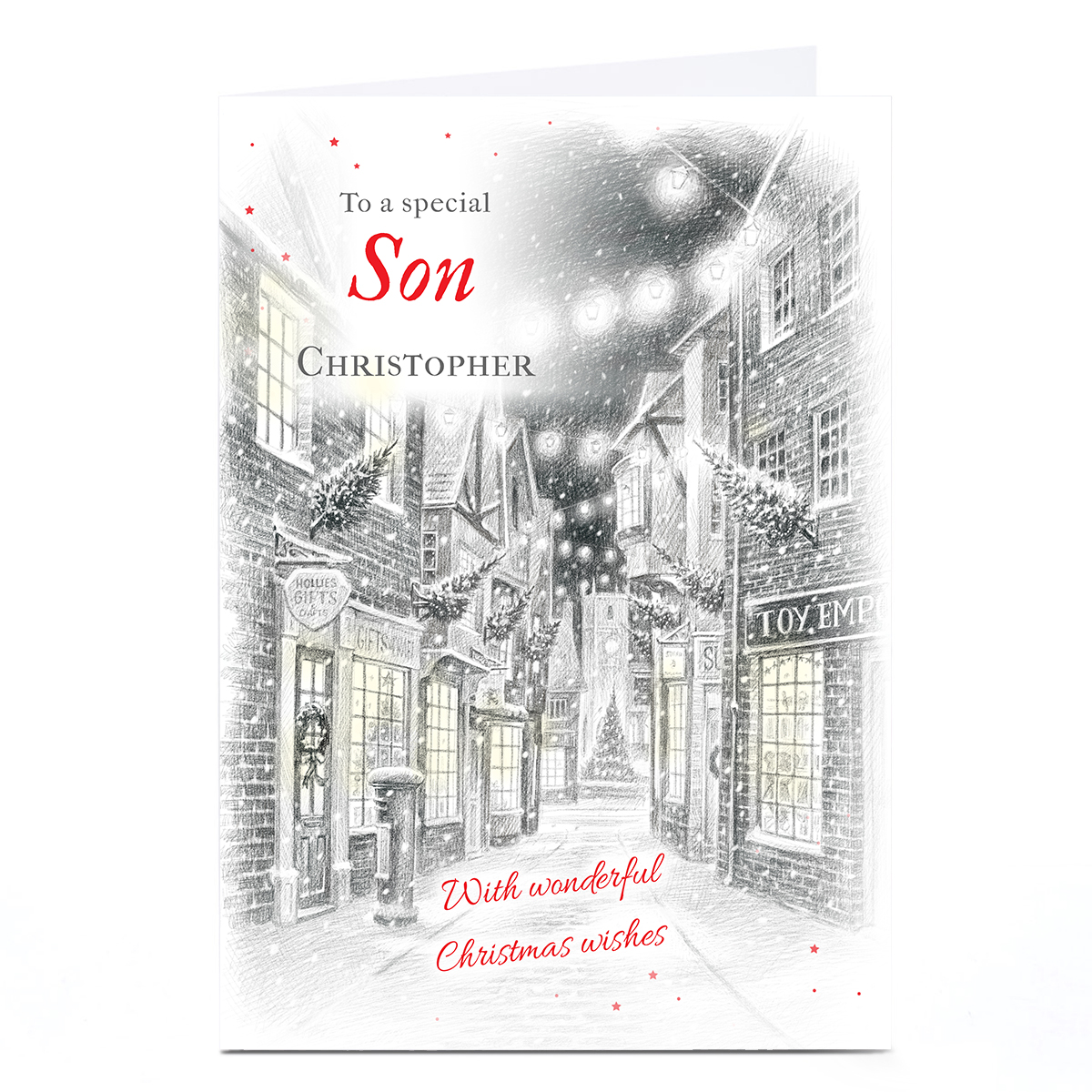 Personalised Christmas Card - Traditional Village Scene, Any Name