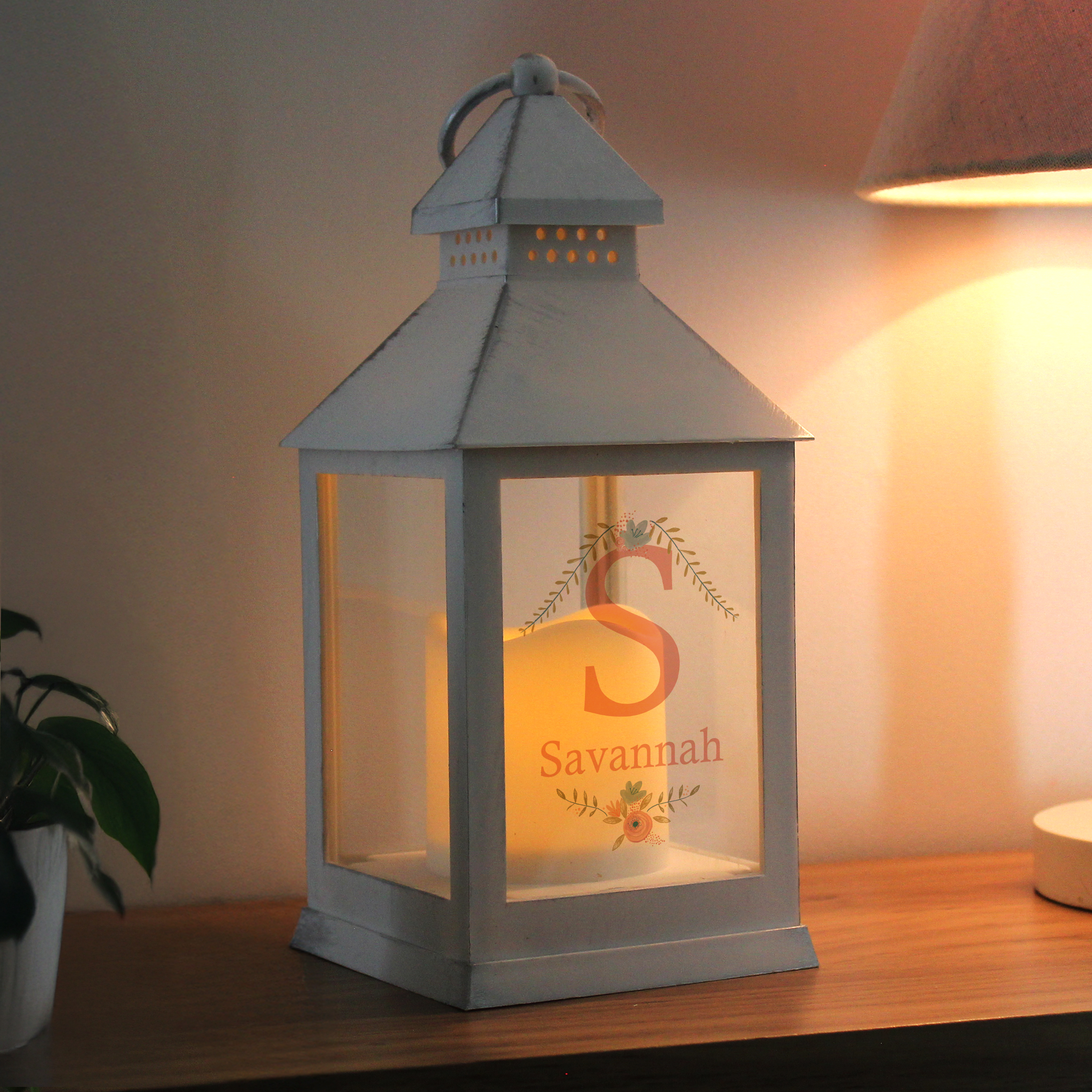 Personalised Floral Bouquet White Lantern