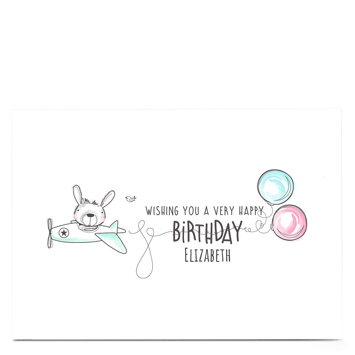 Personalised Rachel Griffin 5th Birthday Card - Bunny Plane