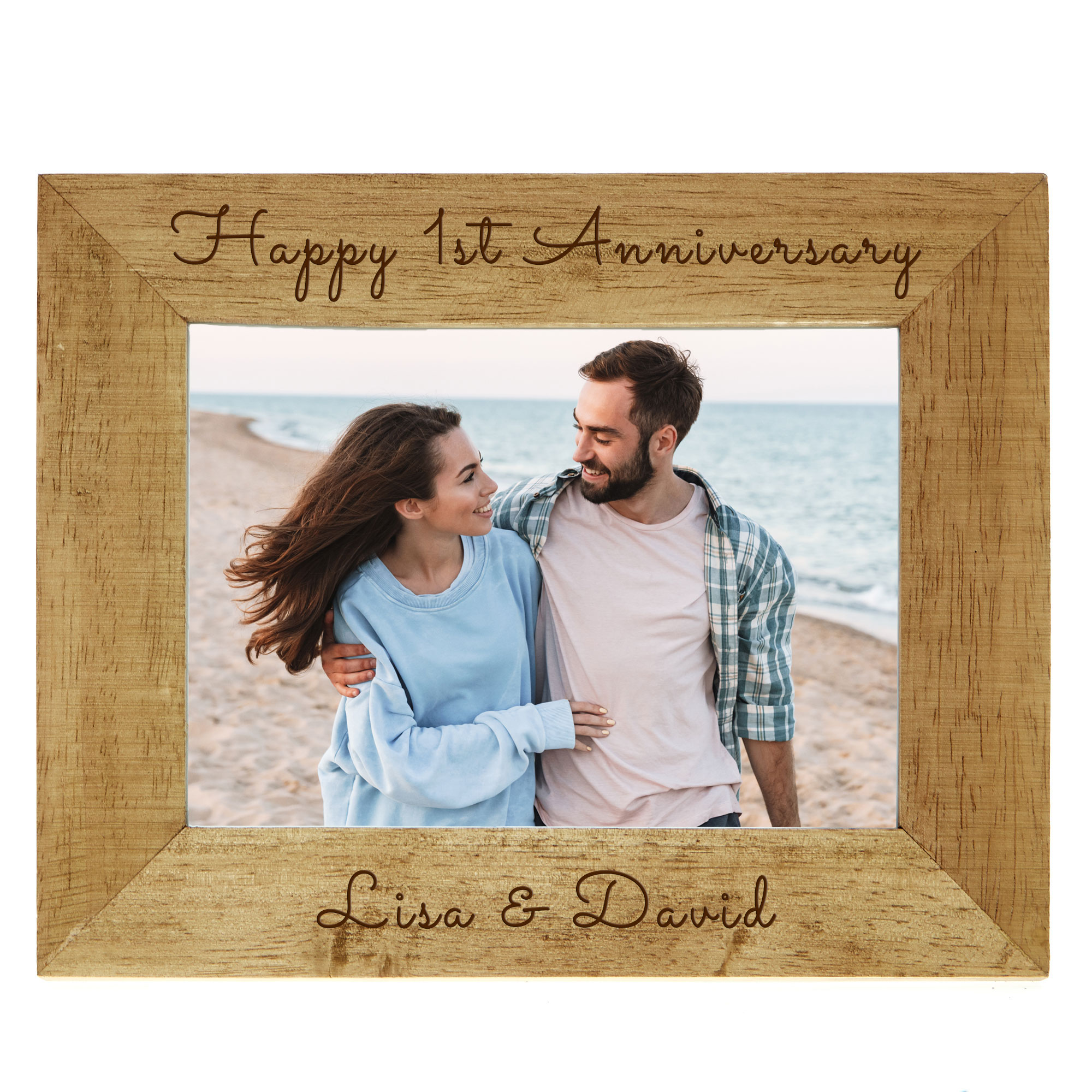 Personalised Engraved Wooden Photo Frame - Script, Any Message