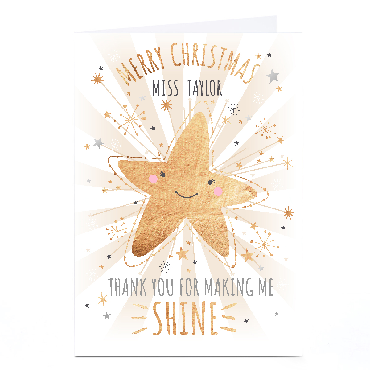 Personalised Bev Hopwood Christmas Card - Merry Christmas Teacher Star