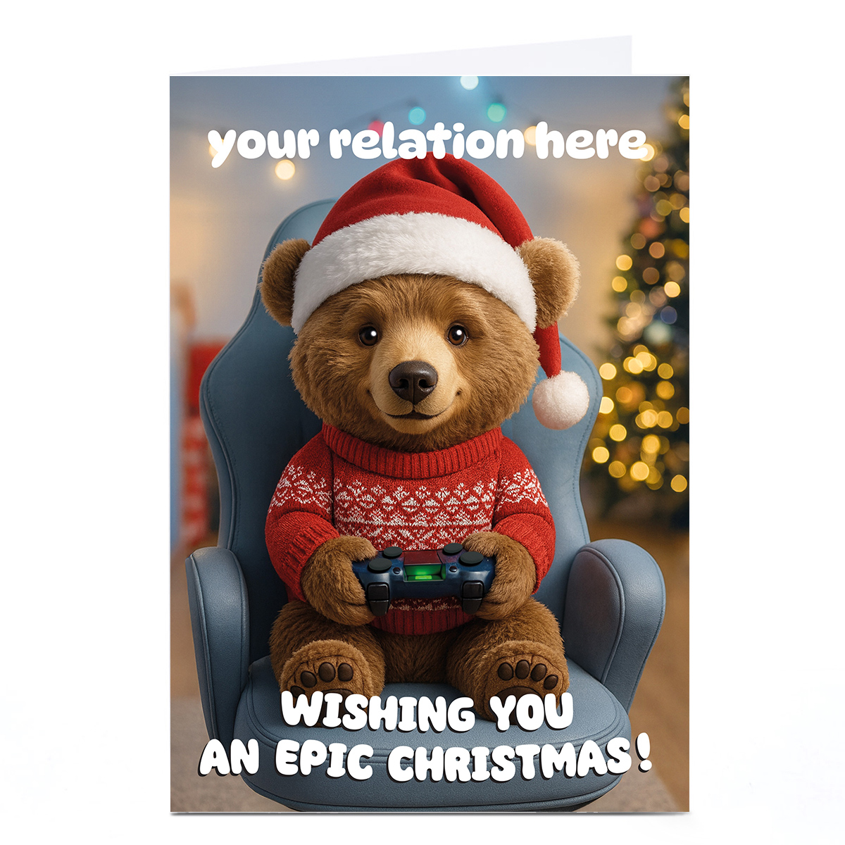 Personalised Zoo-per Duper Christmas Card - Gaming Bear, Any Relation