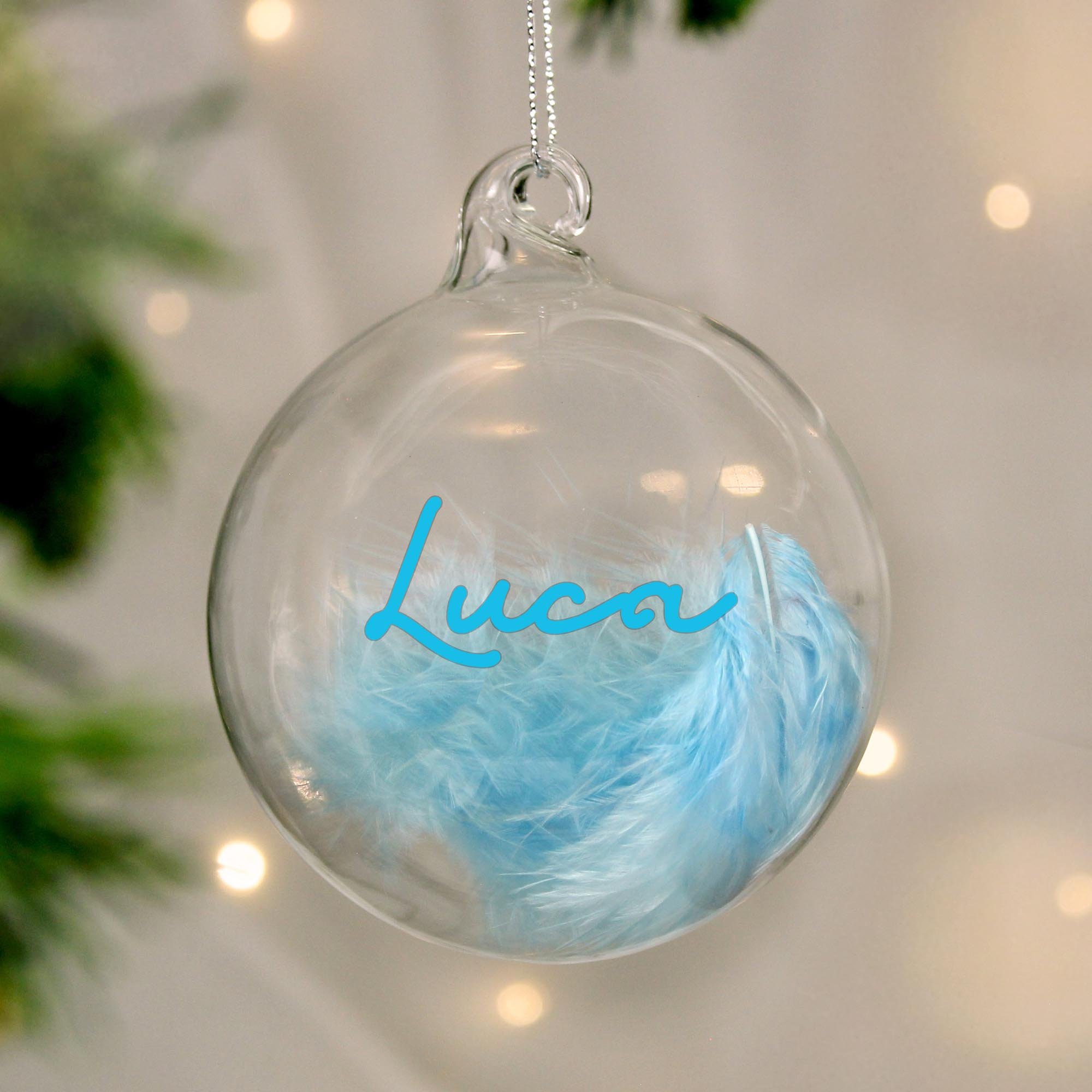 Personalised Blue Feather Bauble