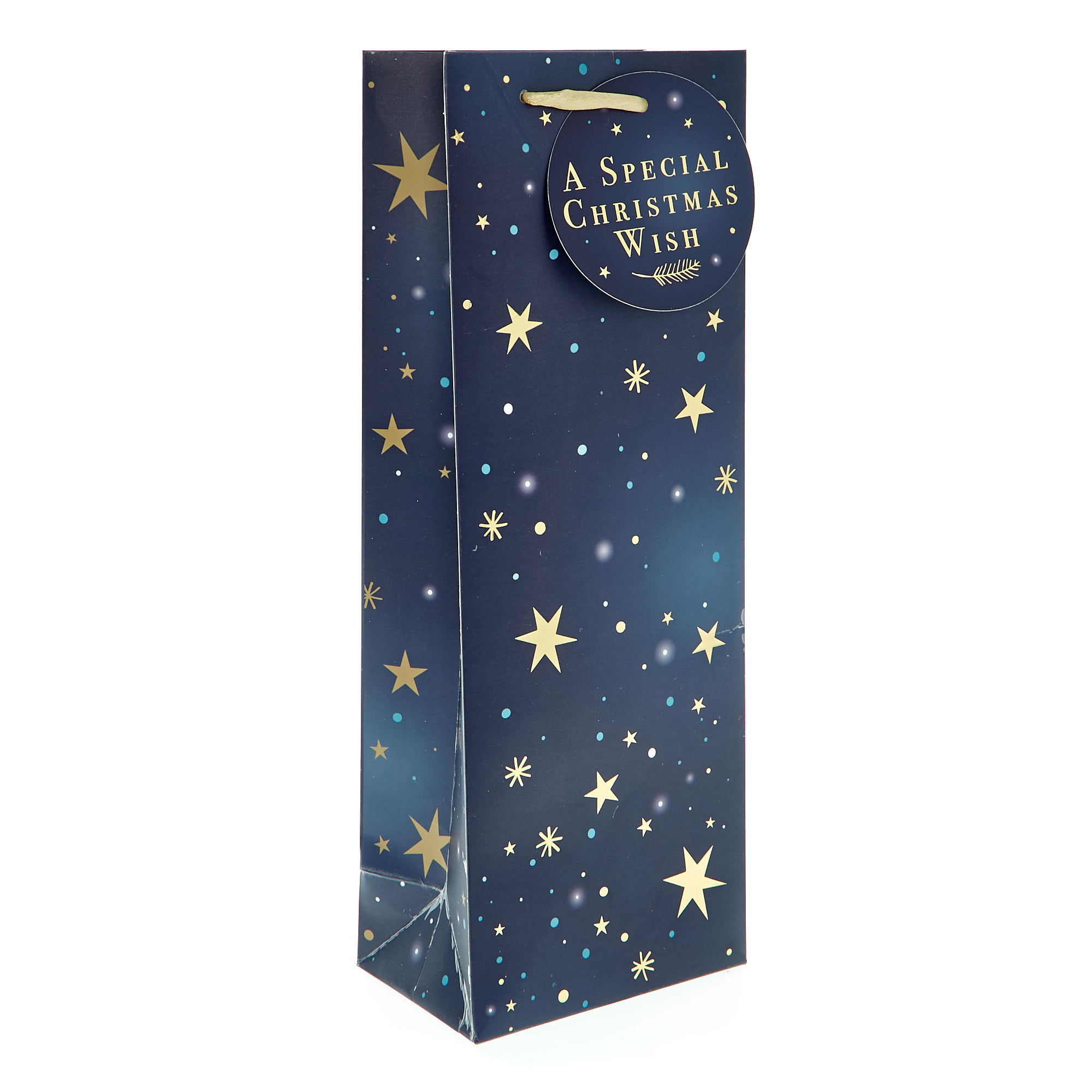 Navy Stars Christmas Wish Bottle Bag 