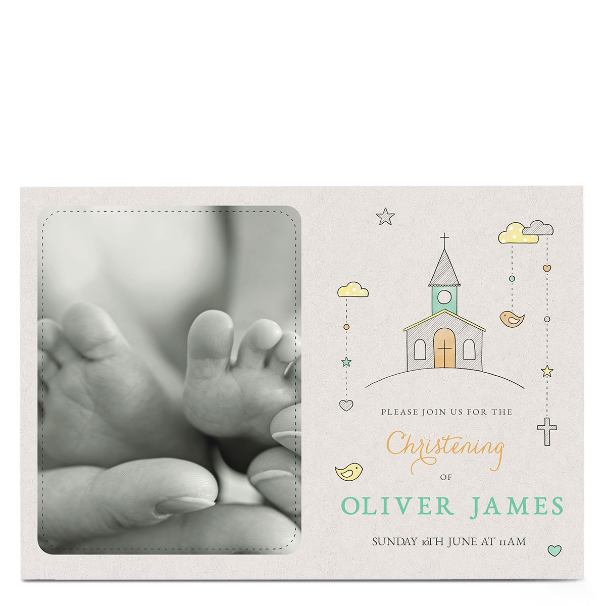 Photo Christening Invitation - Pastel Church