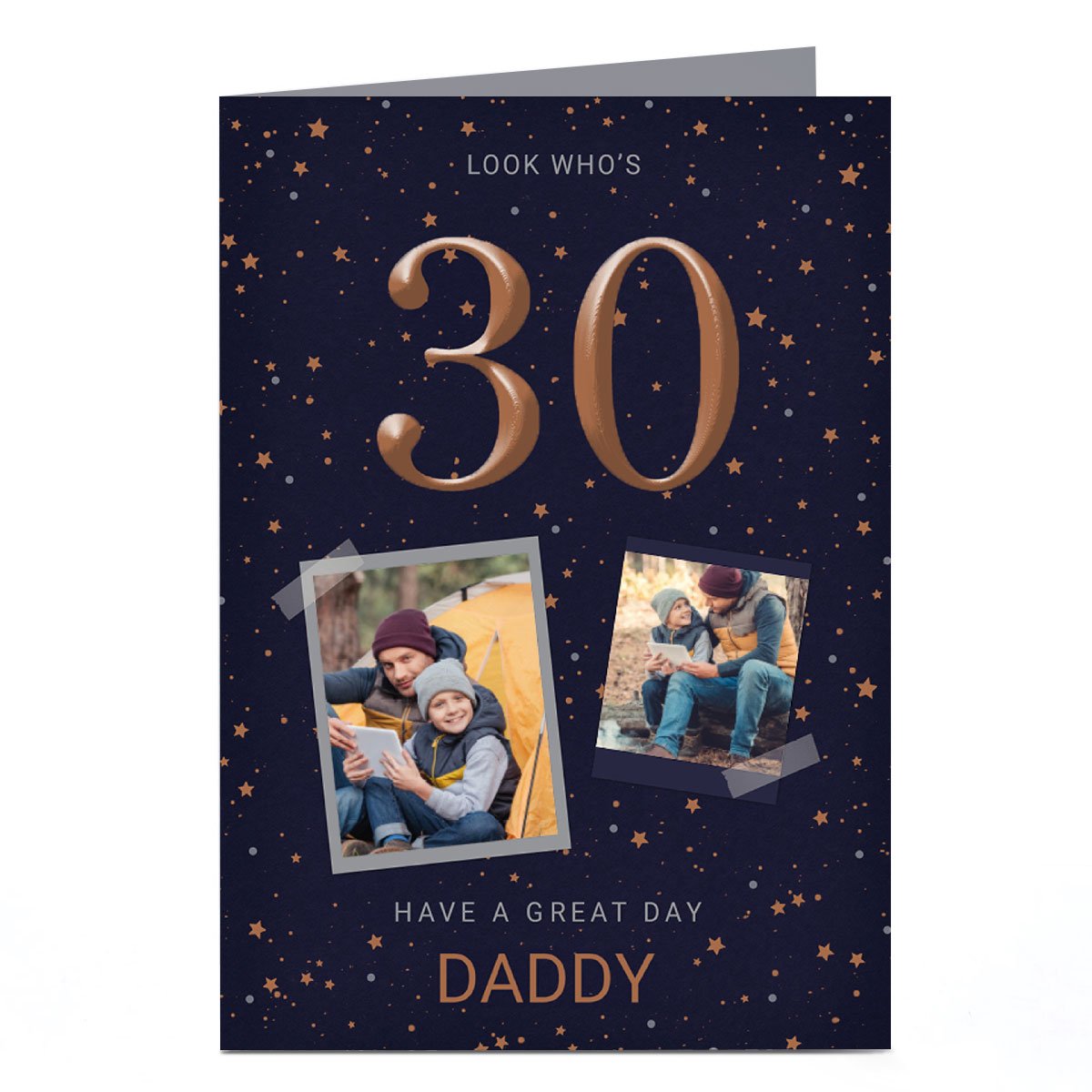 Photo Birthday Card - Bronze Stars, Daddy 30, Editable Age
