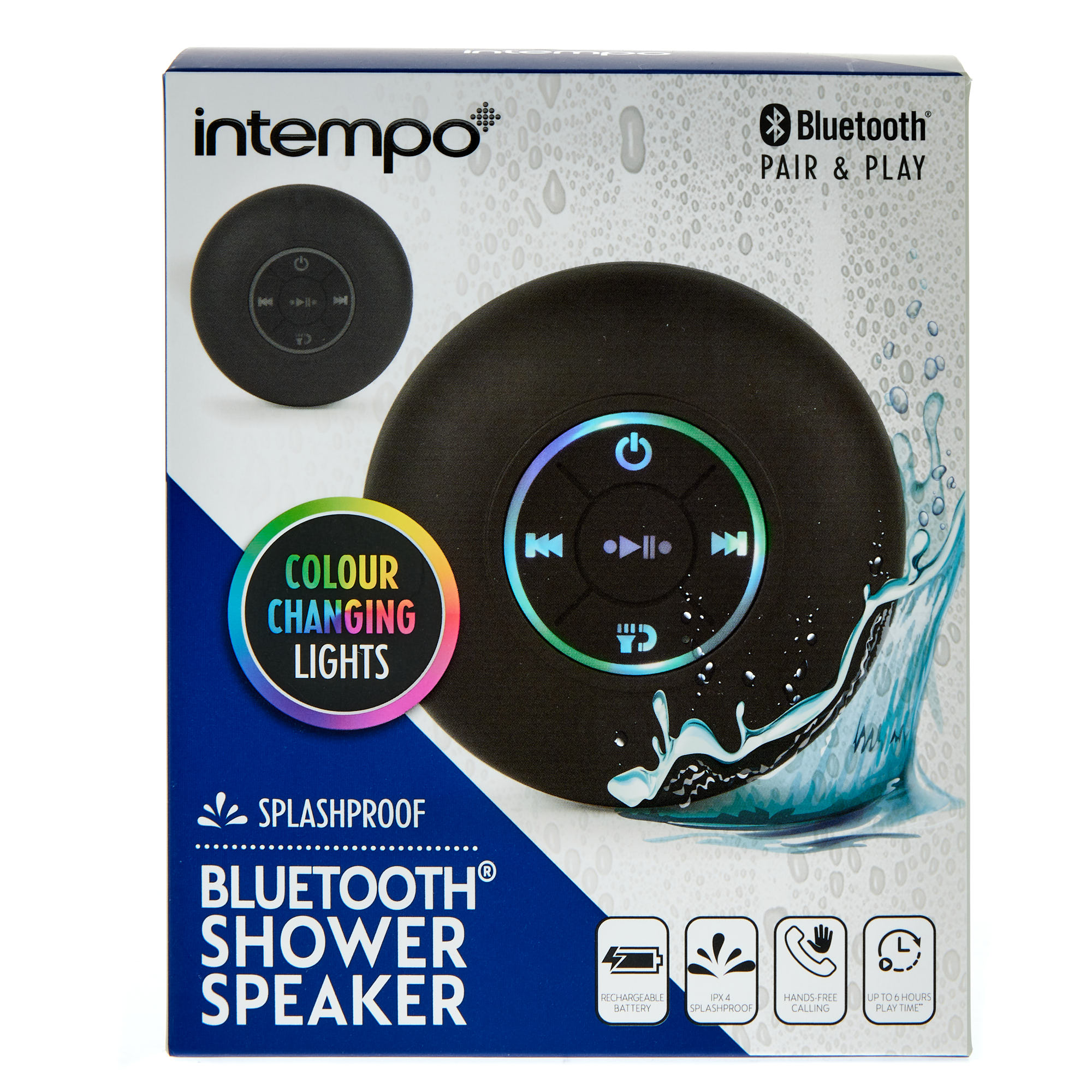 Intempo Bluetooth Shower Speaker With LED Colour-Changing Lights 