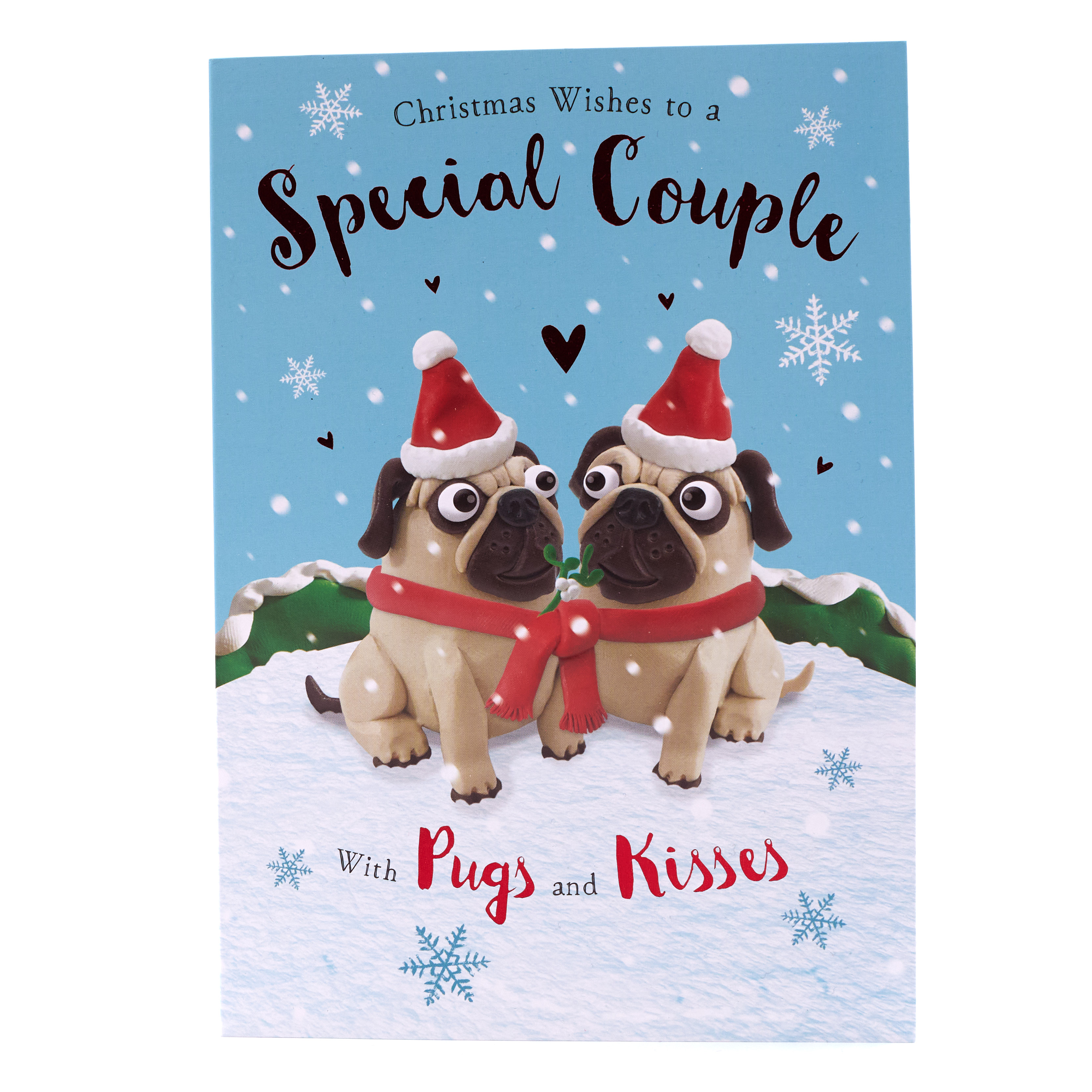 Christmas Card - Special Couple, Pugs And Kisses