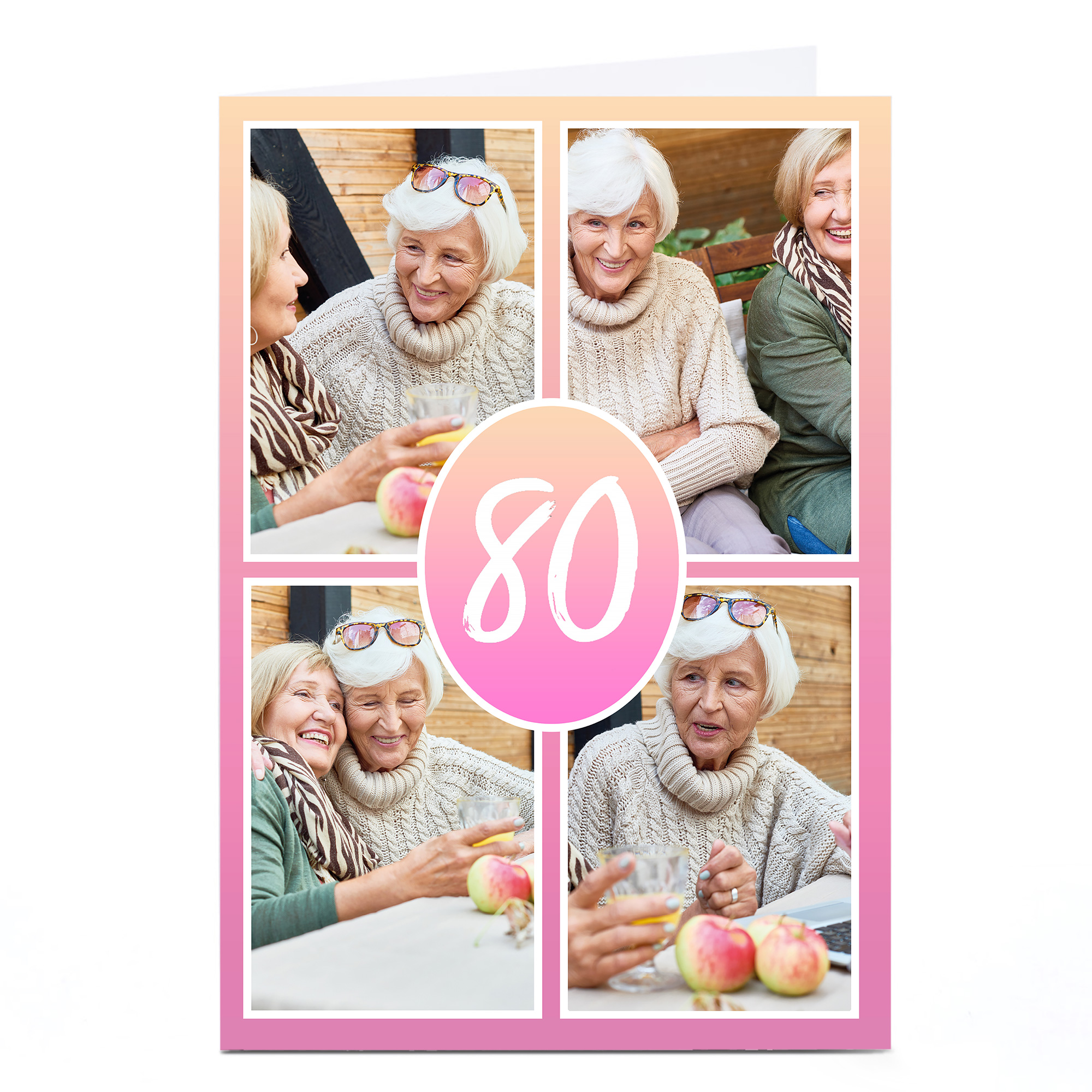Personalised 80th  Photo Card - Pink Gradient, Editable Age