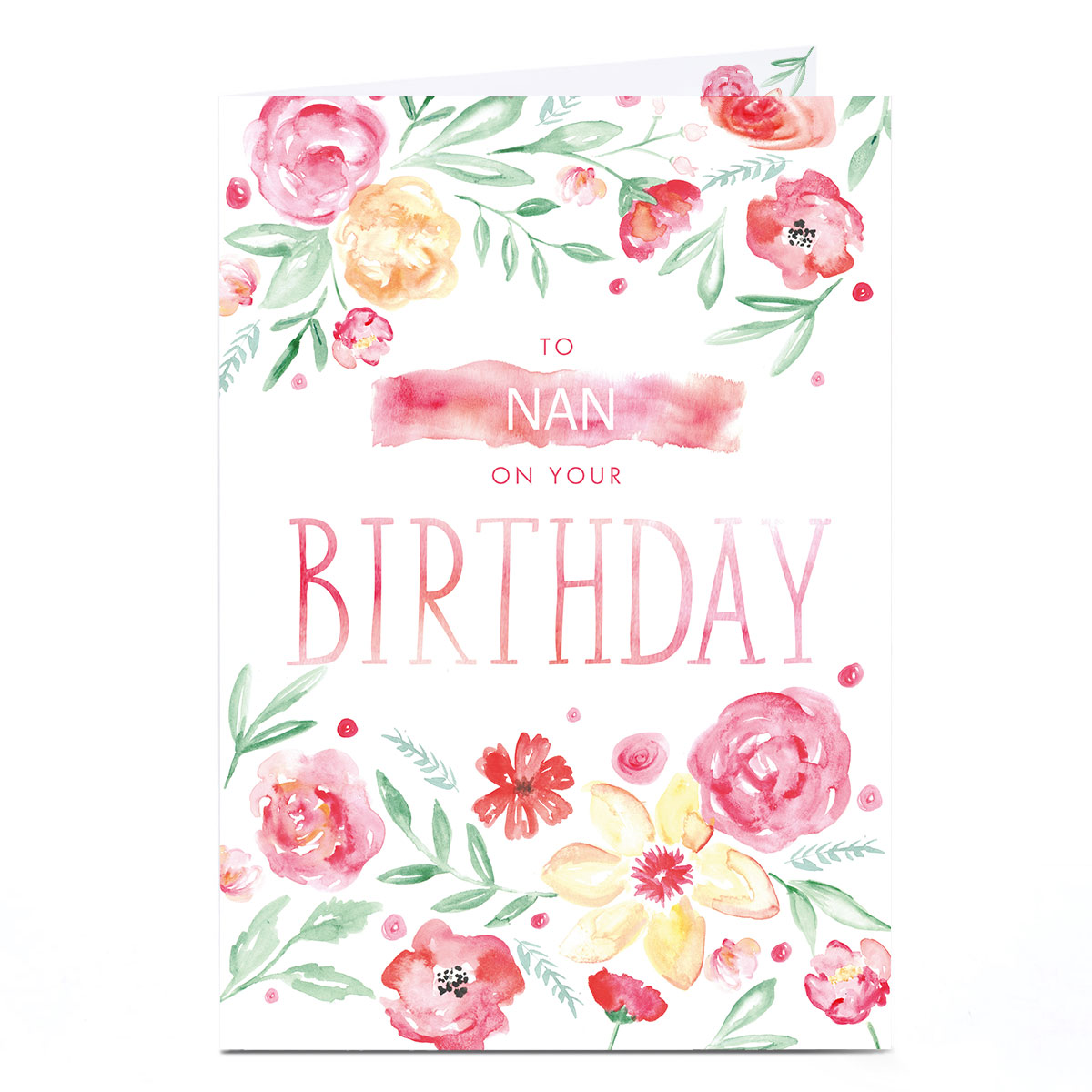 Personalised Birthday Card - Watercolour Flowers, Nan