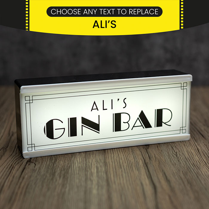 Personalised Room Sign Light Box Gin Bar