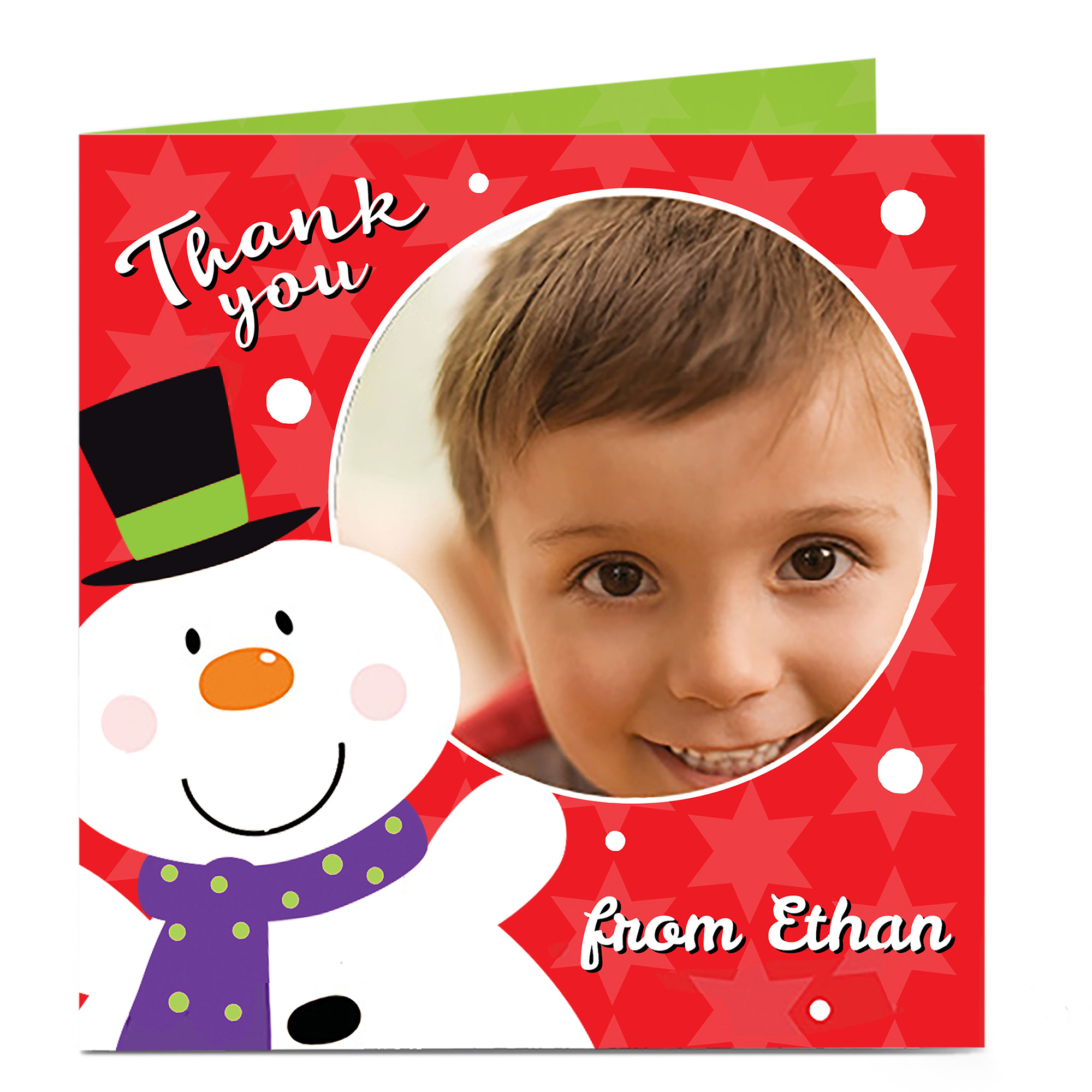 Photo Christmas Thank You Card - Red Snowman