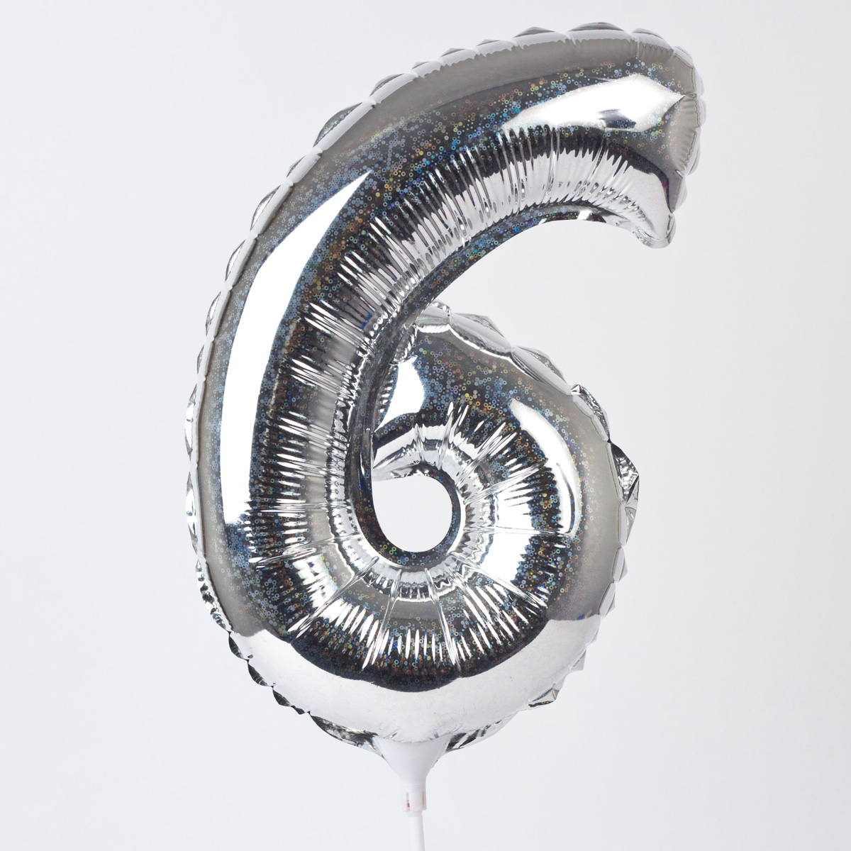 Holographic Silver Number 6 Balloon On A Stick 