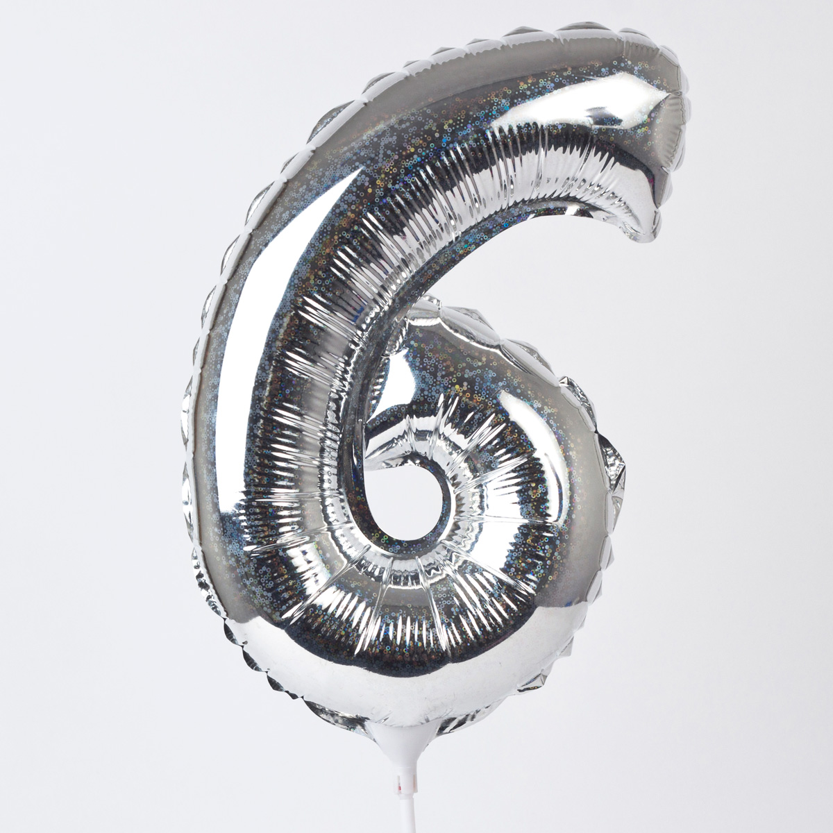 Holographic Silver Number 6 Balloon On A Stick