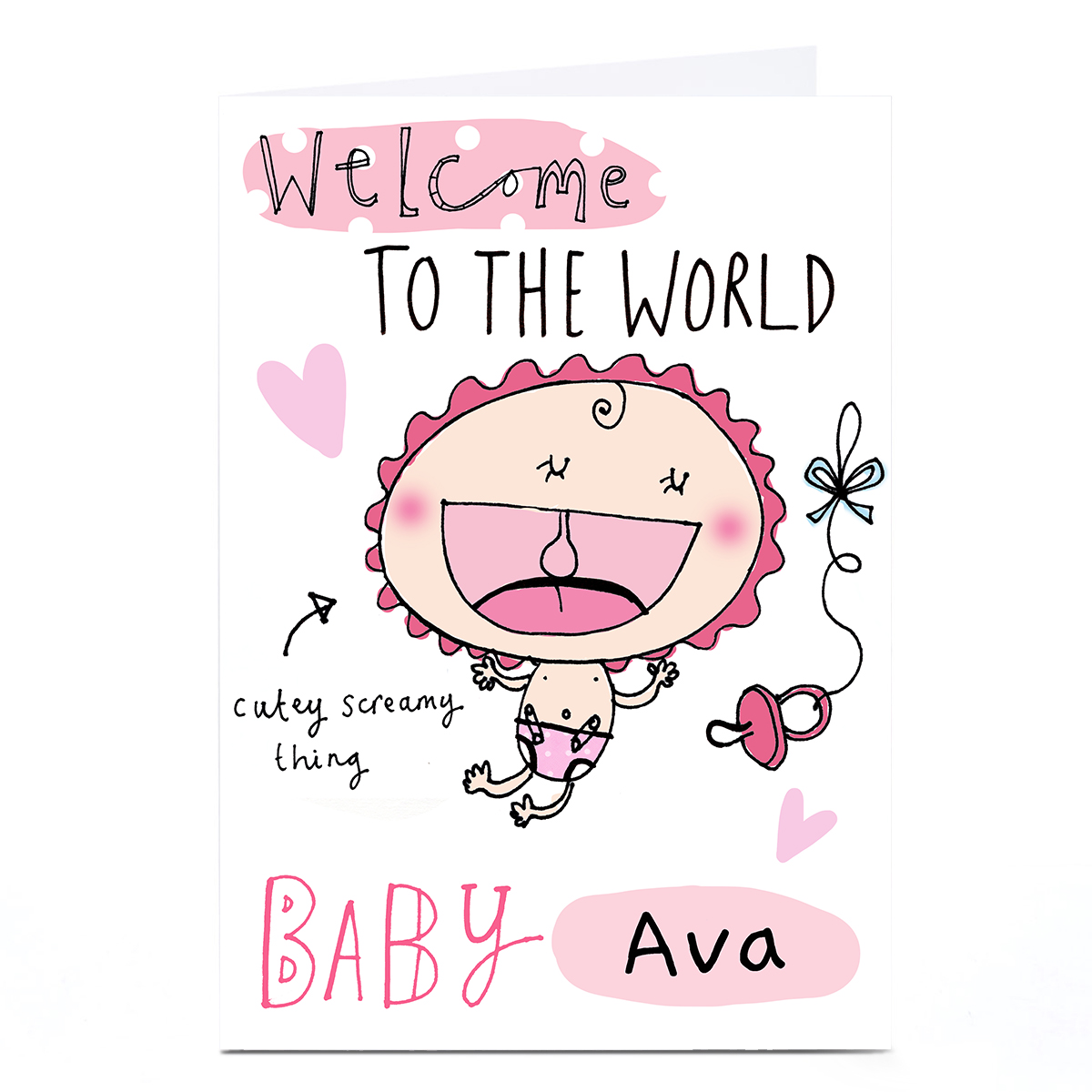 Personalised Lindsay Loves To Draw Card - Welcome To The World, Pink 