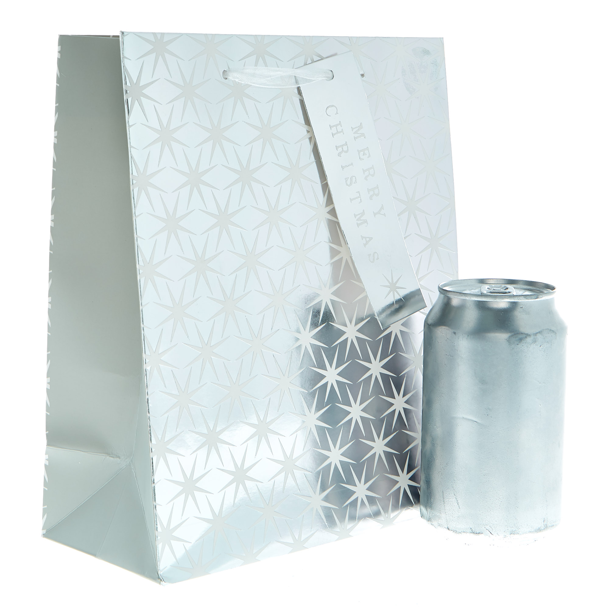 Medium Portrait White & Silver Stars Christmas Gift Bag