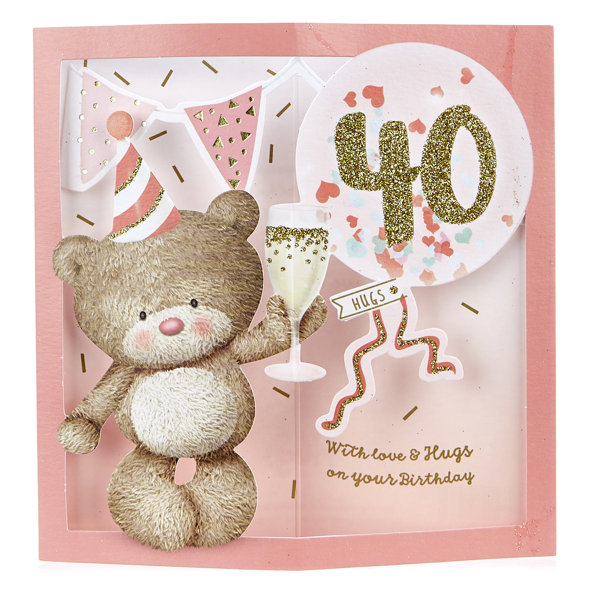 VIP Collection 3D Pop-Up 40th Birthday Card - Hugs Bear