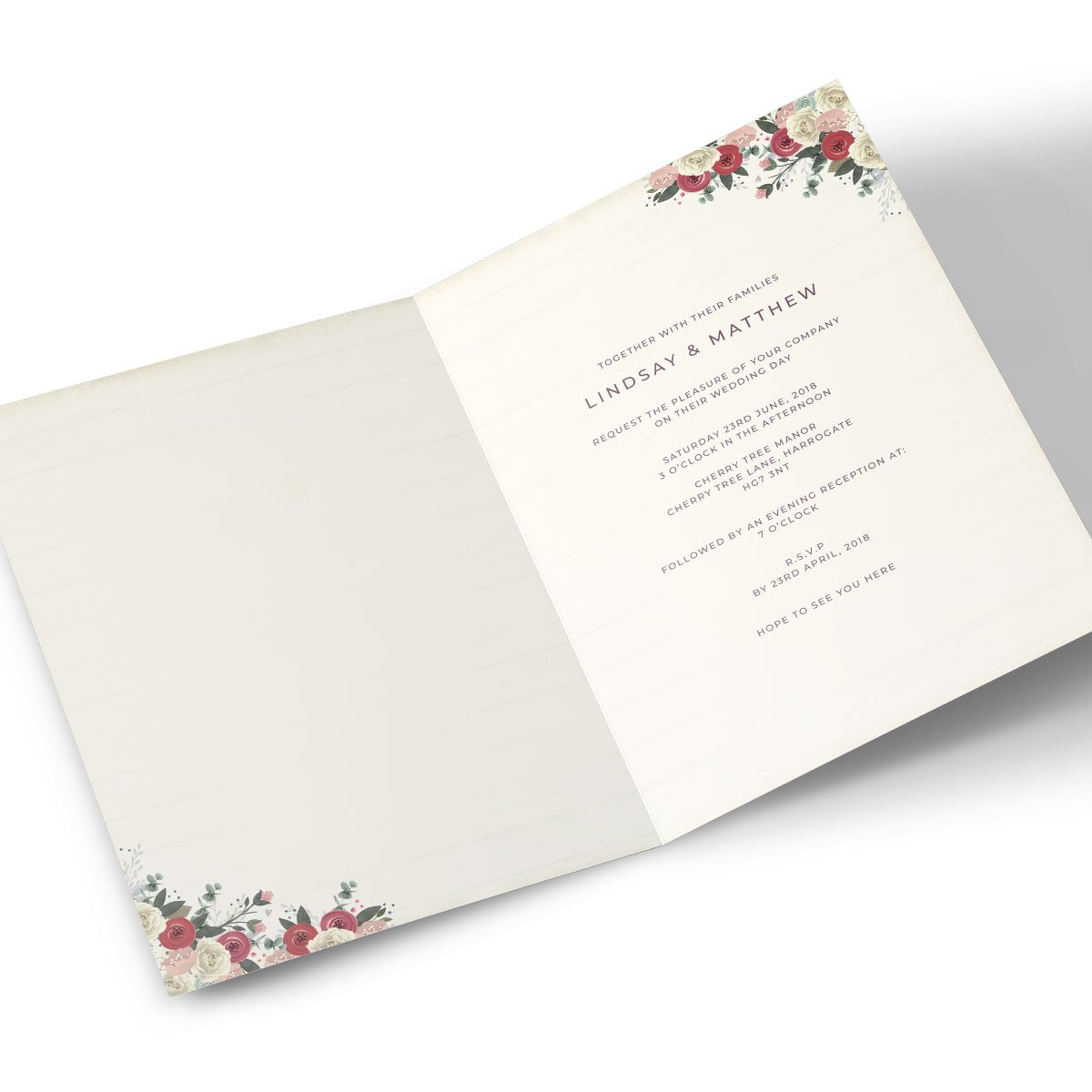 Personalised Wedding Invitation - Roses