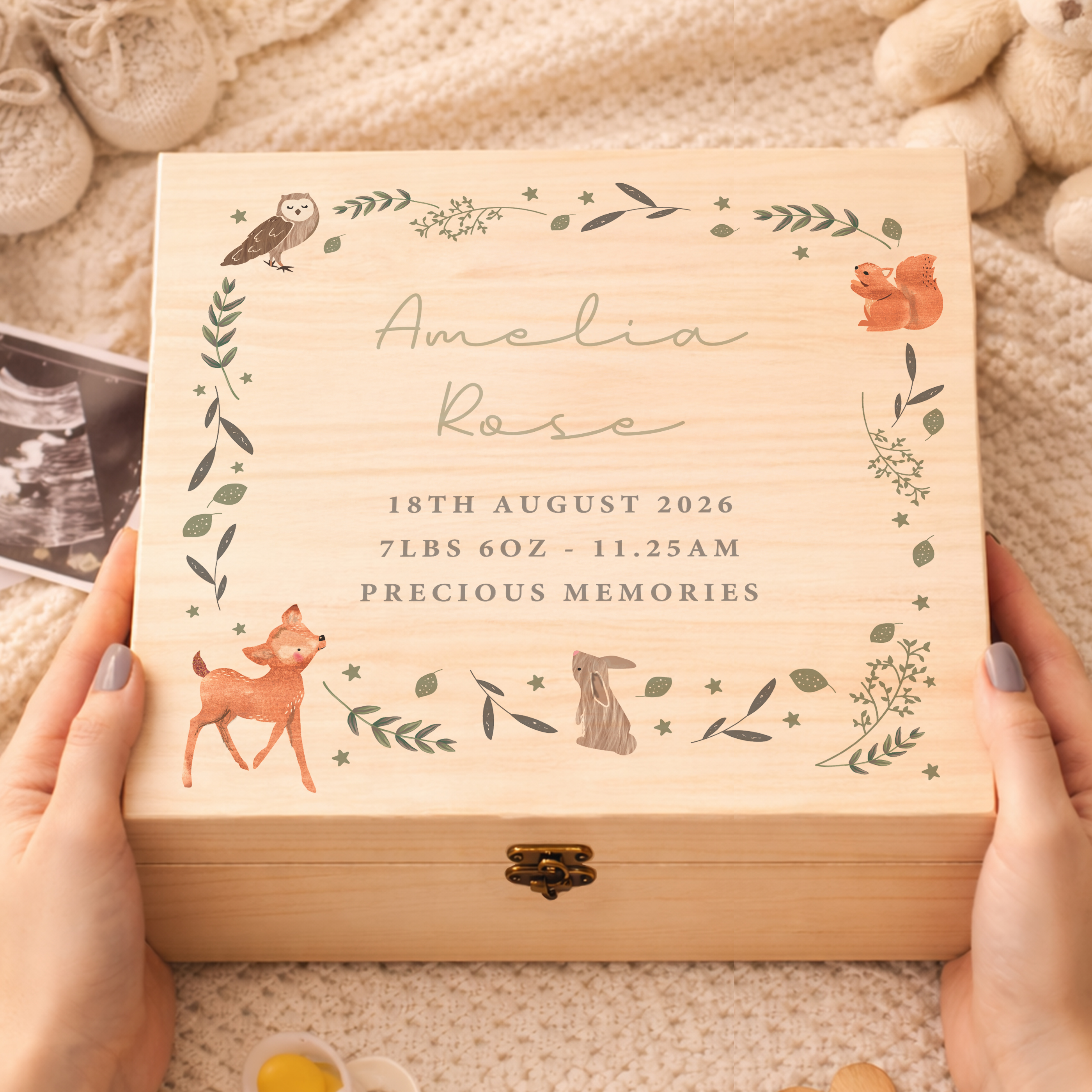 Personalised Woodland Animal Large Wooden Keepsake Box