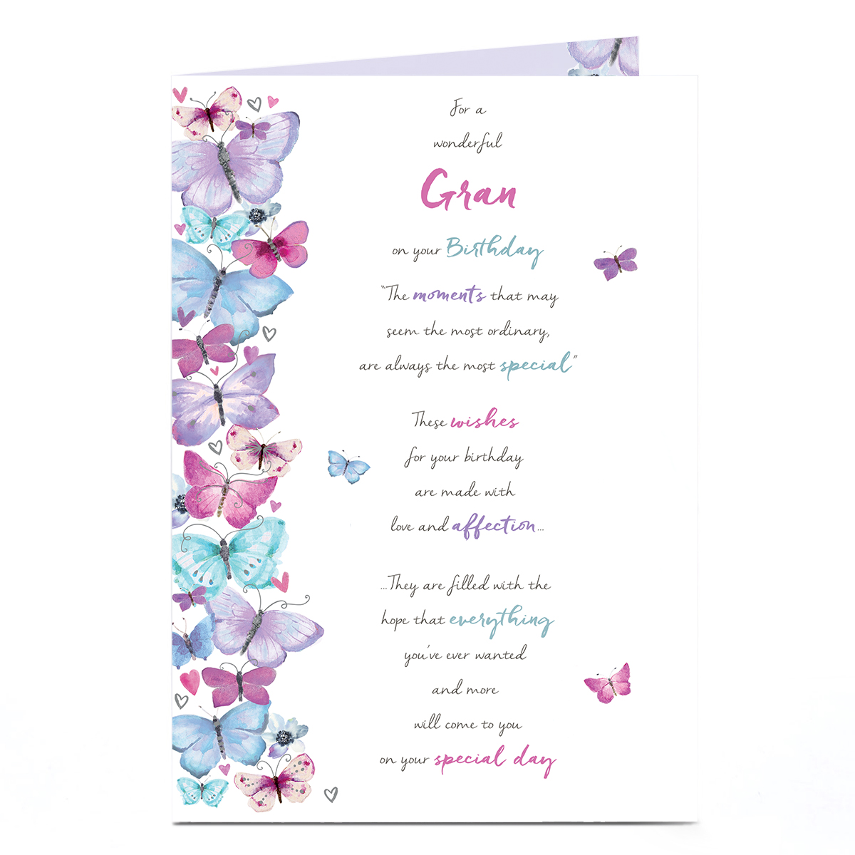 Birthday Card - Butterfly Column, Wonderful Gran