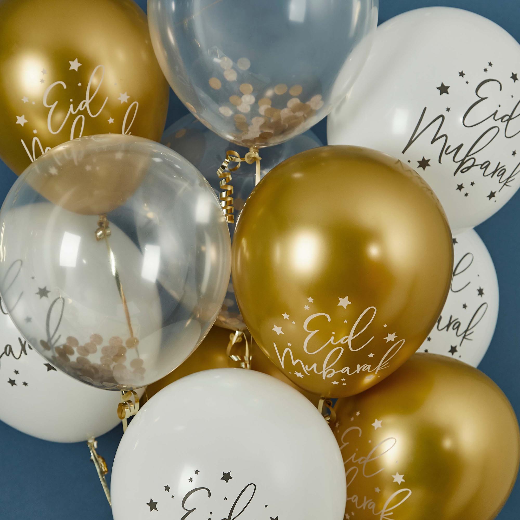 Eid Mubarak 12-Inch Latex Balloon Bundle - Pack of 12