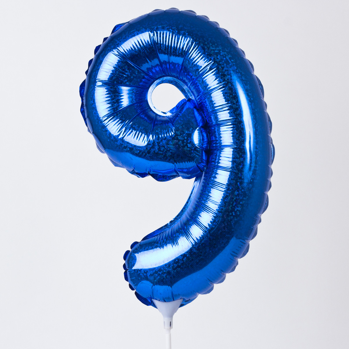 Holographic Blue Number 9 Balloon On A Stick