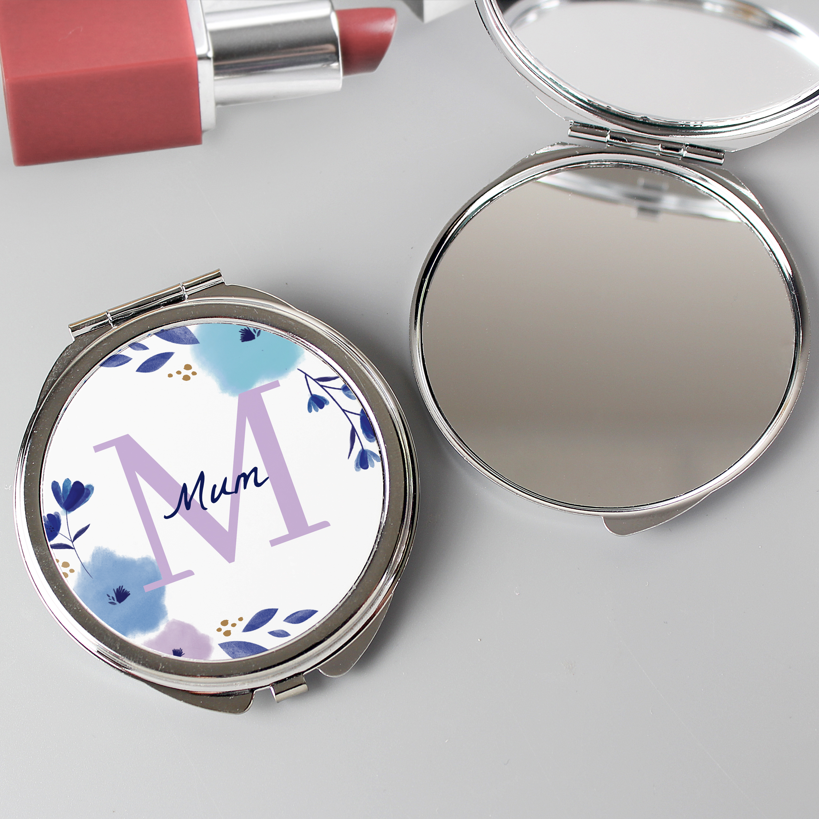 Personalised Floral Initial Compact Mirror