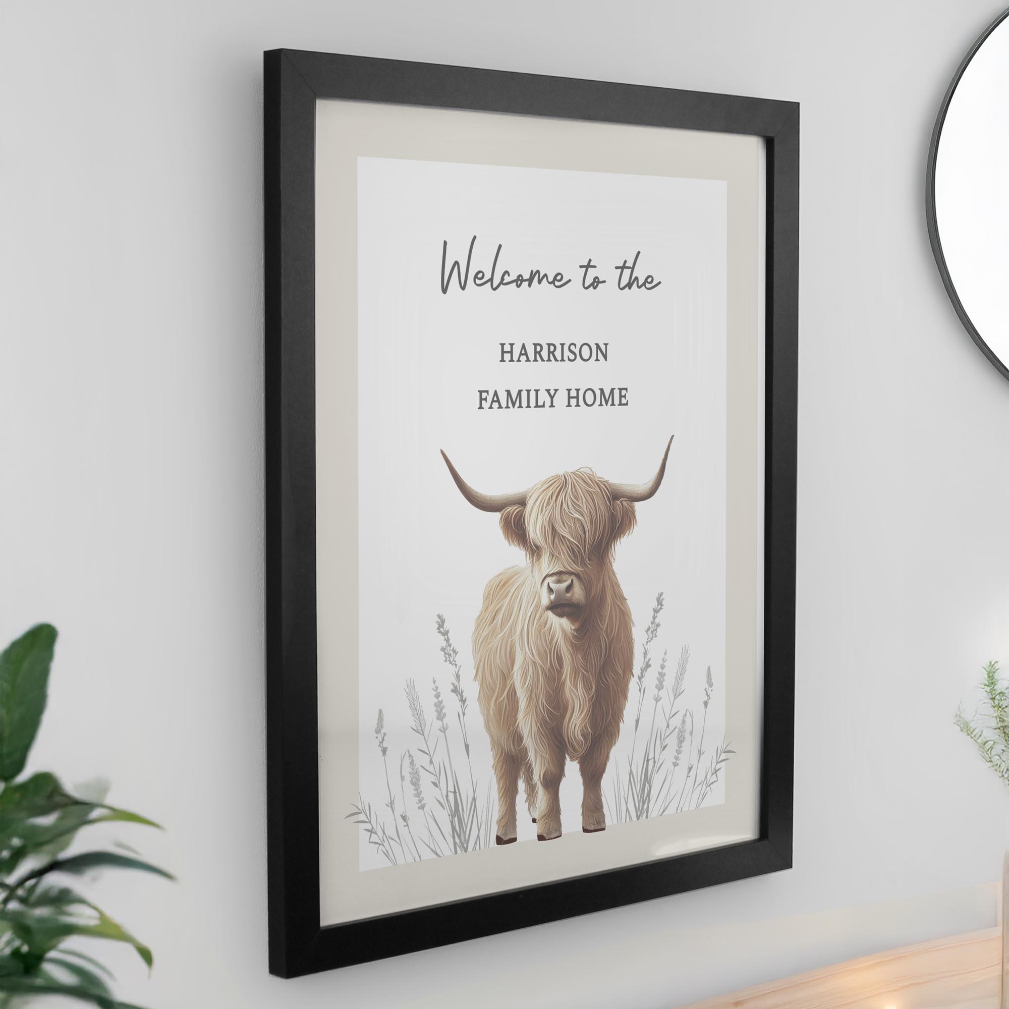 Personalised Highland Cow Black Poster Frame