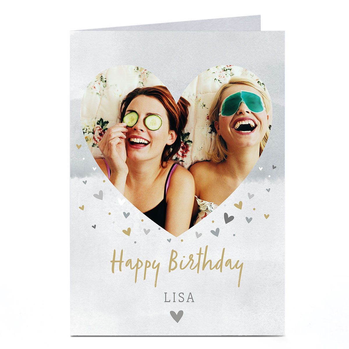 Photo Birthday Card - Gold & Silver Hearts