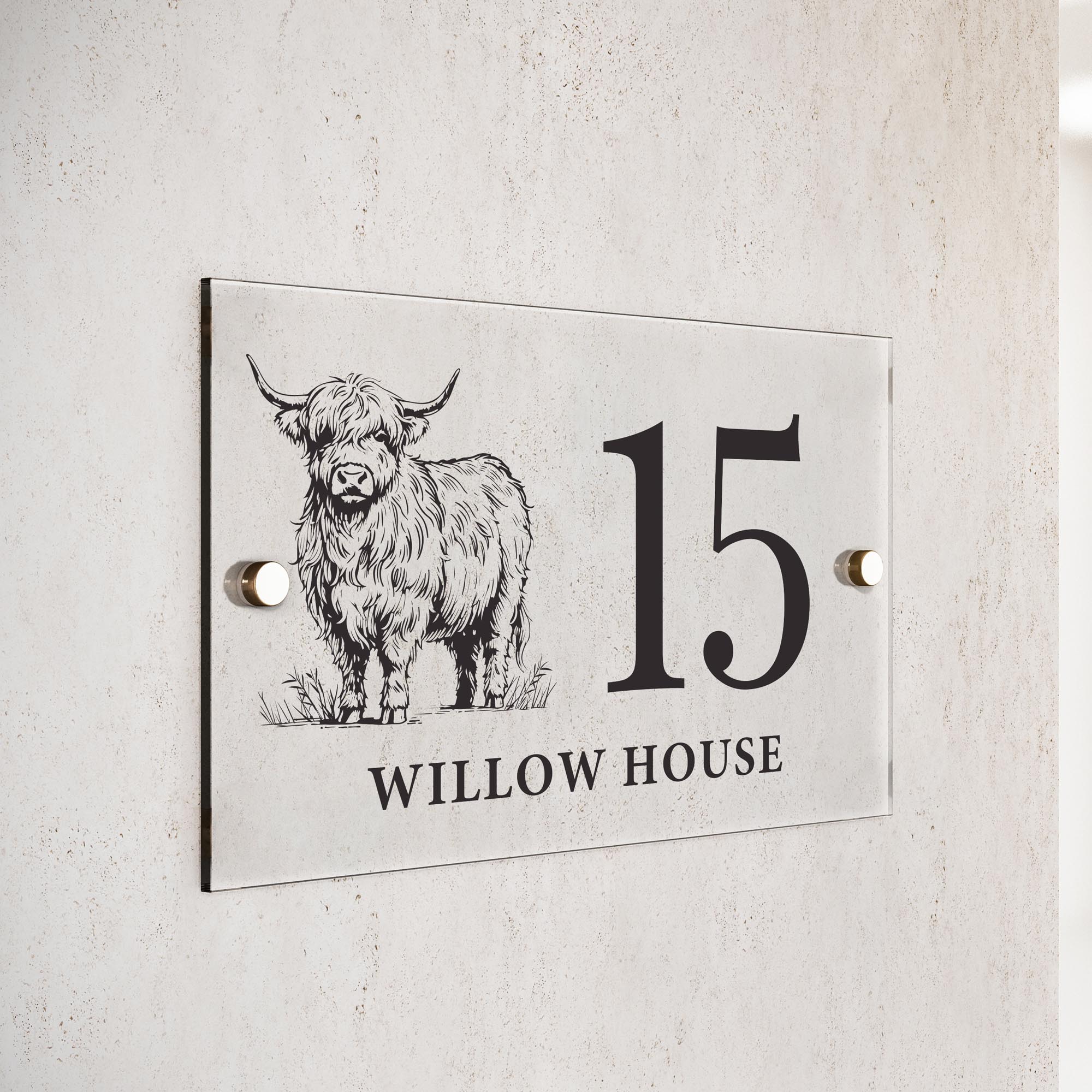 Personalised Highland Cow Acrylic House Sign