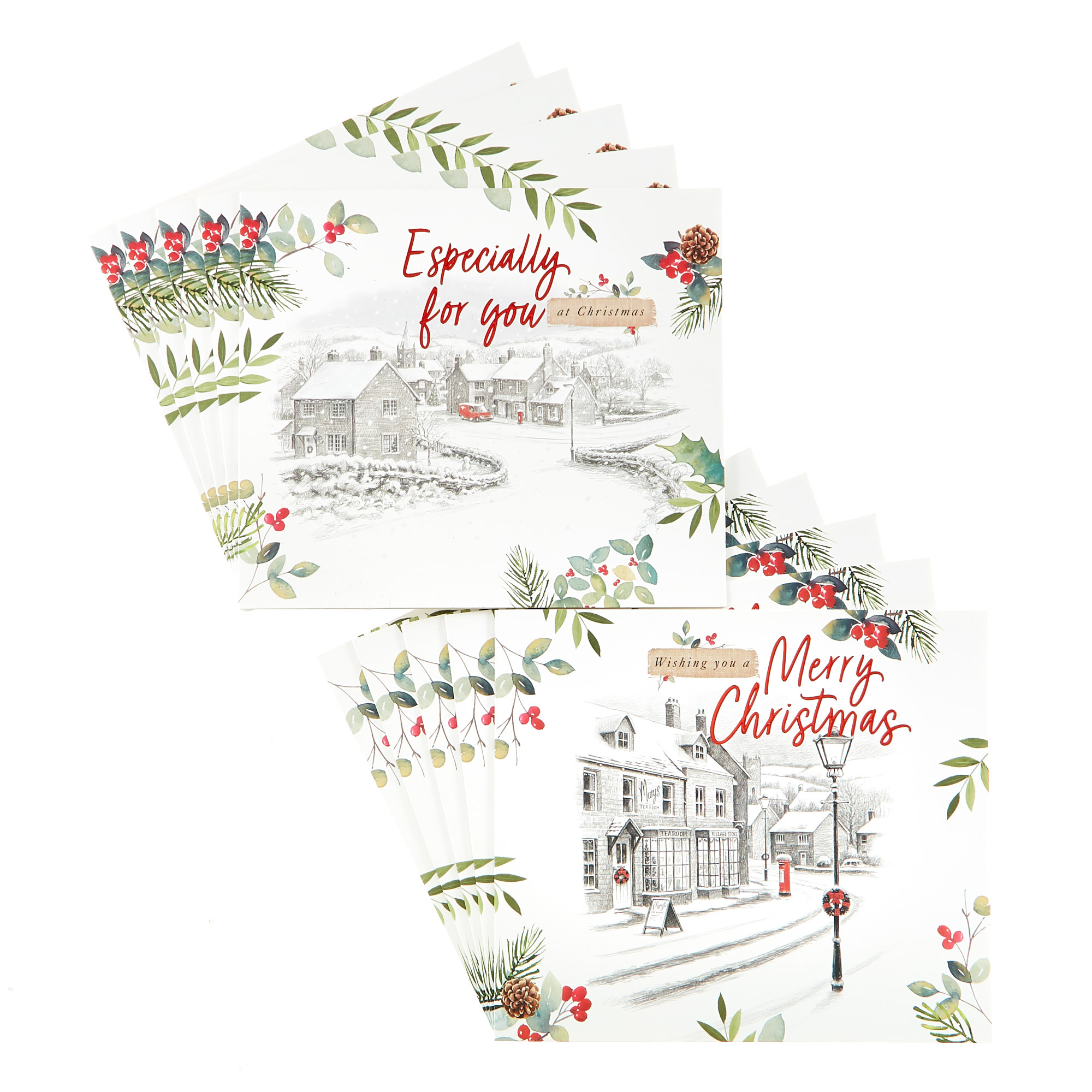 12 Deluxe Charity Boxed Christmas Cards - Village Scenes (2 Designs)