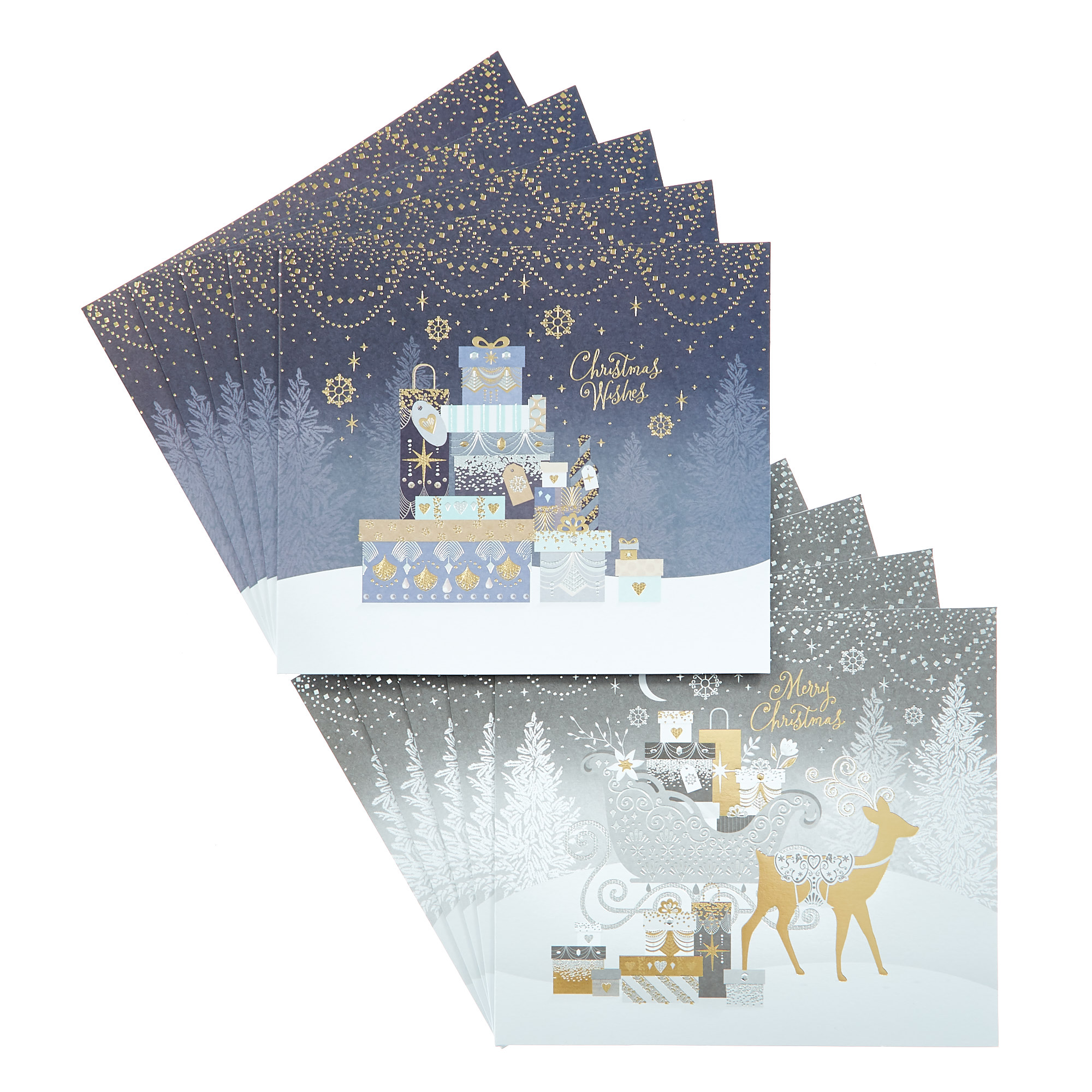 Box of 12 Deluxe Sleigh & Gifts Charity Christmas Cards - 2 Designs