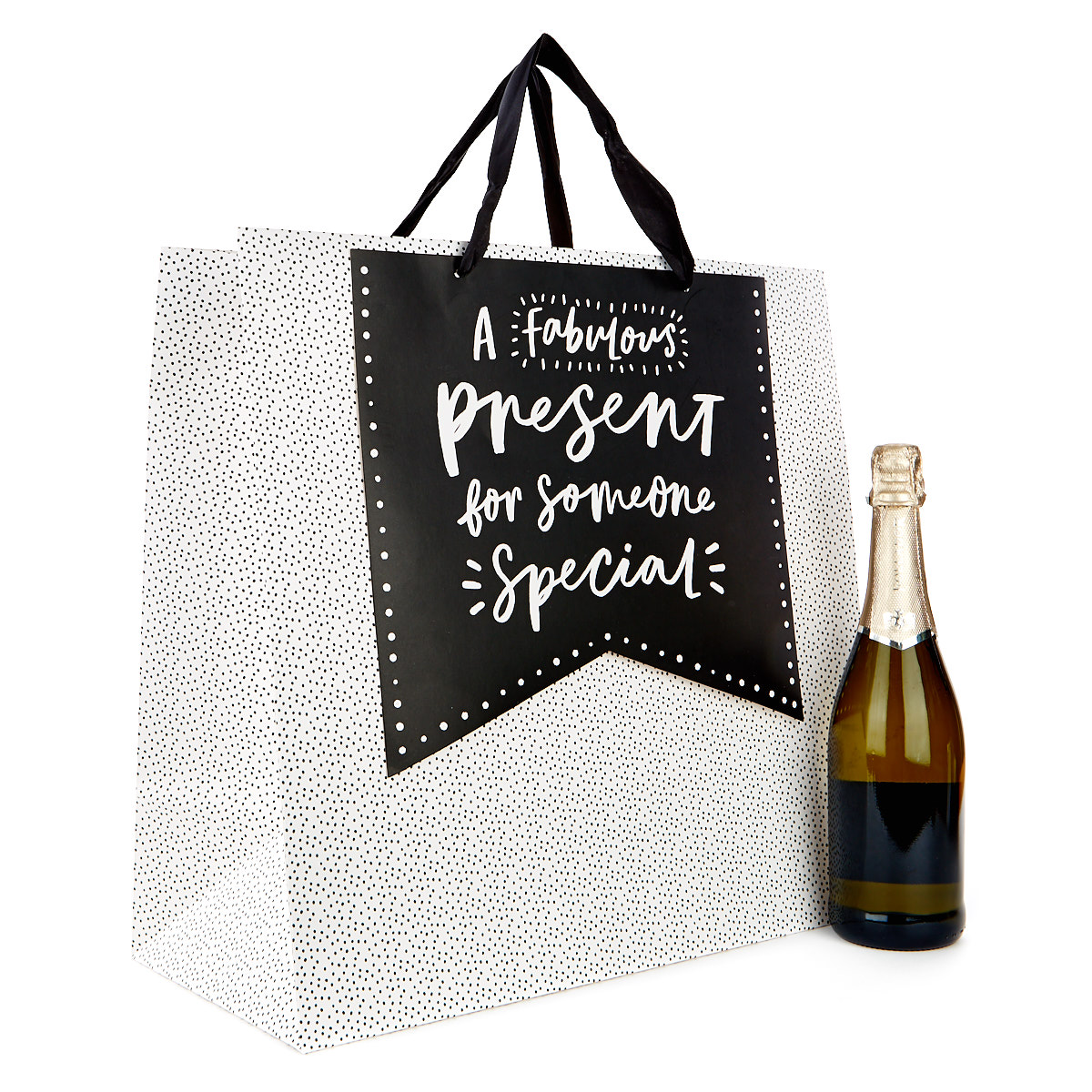 Extra Large Square Gift Bag - Black & White Spots, Fabulous Present