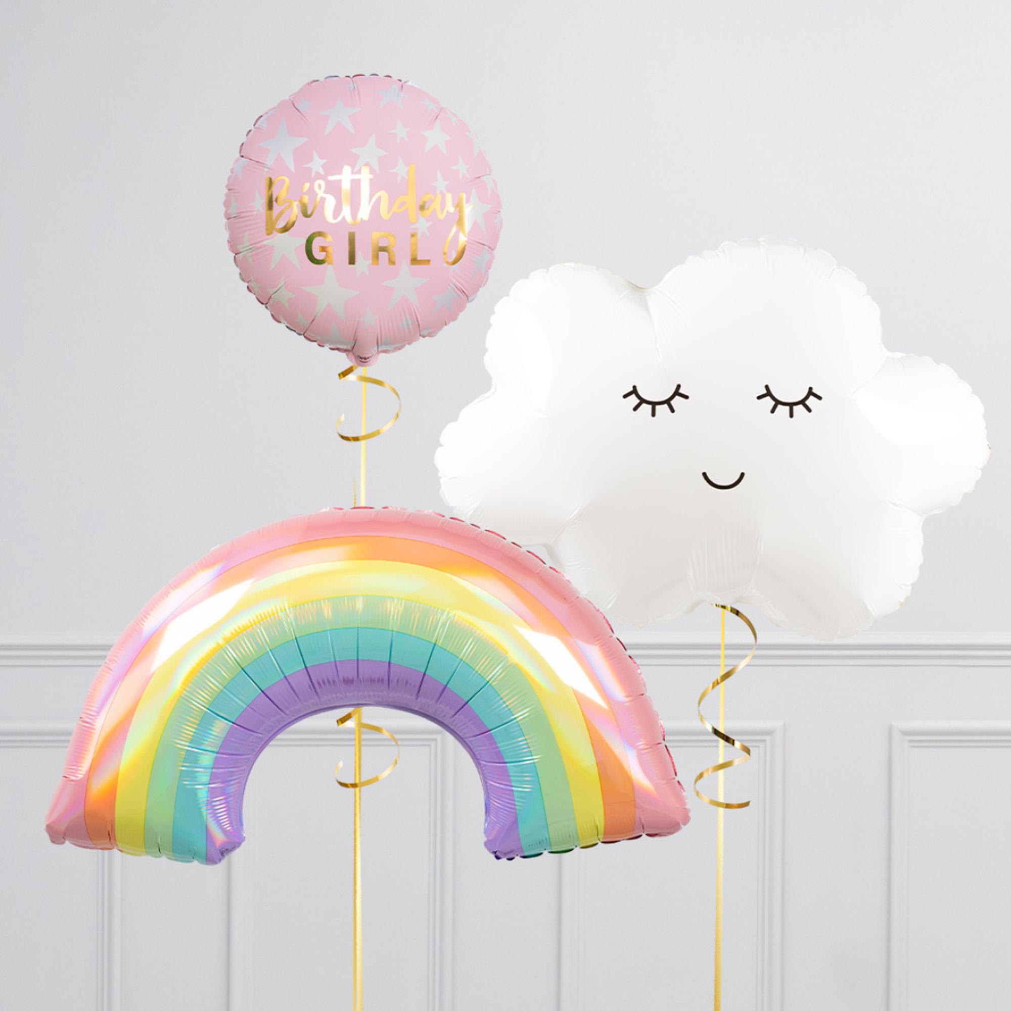 Rainbow Birthday Girl Supershape & Foil Balloon Package - Delivered Inflated!