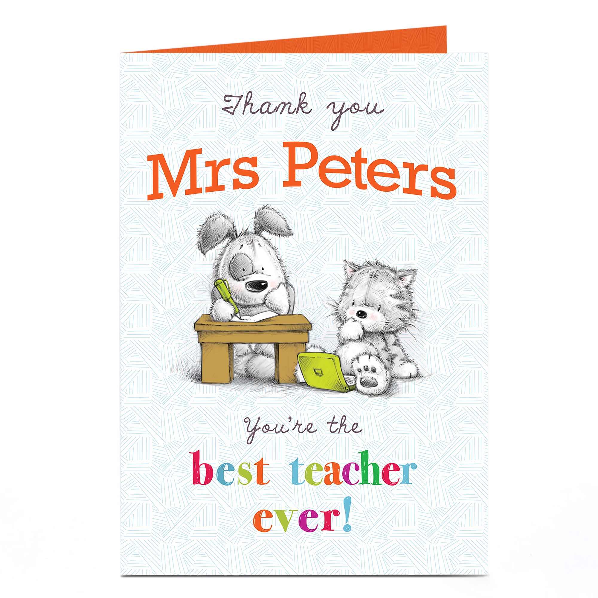 Personalised Thank You Teacher Card - Puppy & Kitten