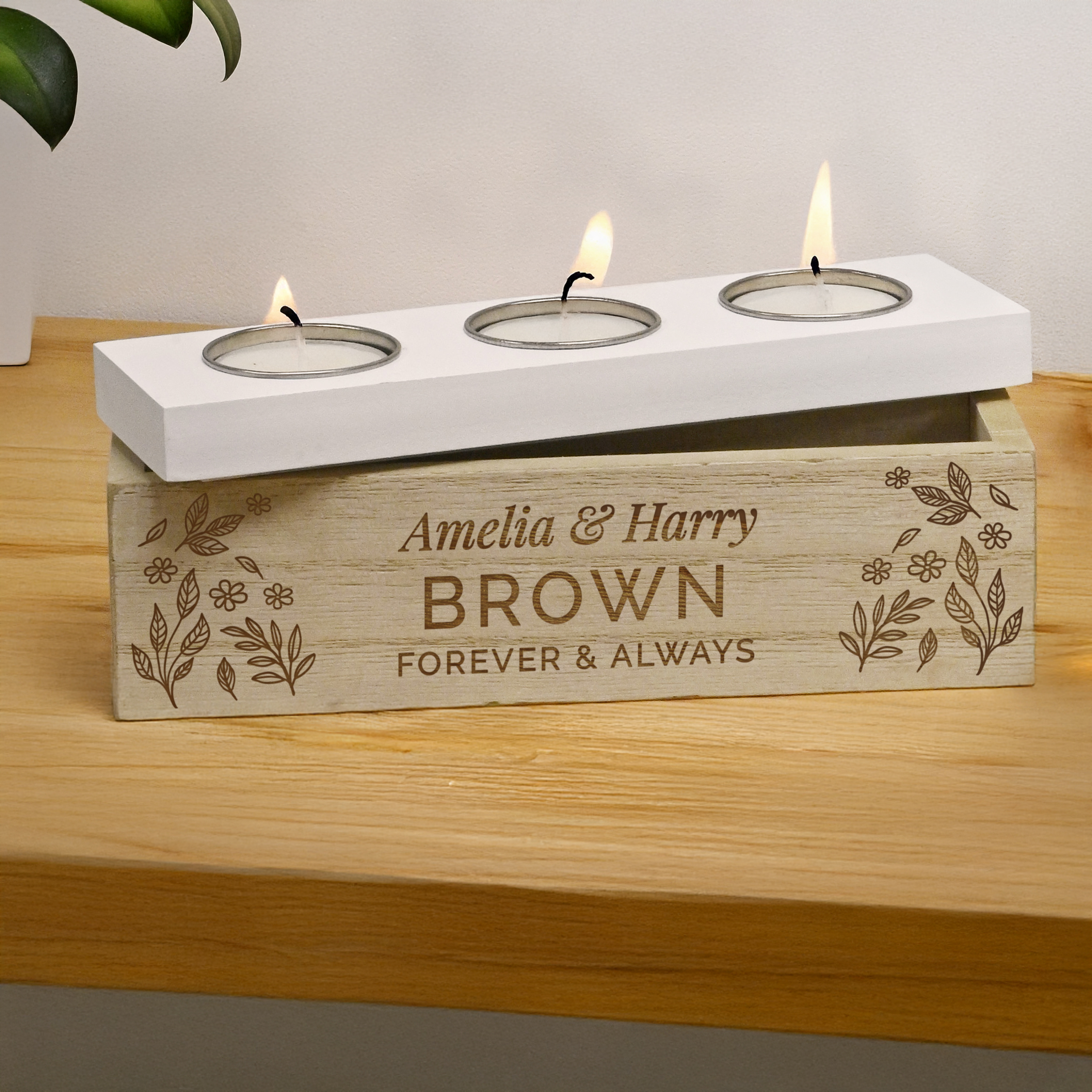 Personalised Floral Triple Tea Light Box