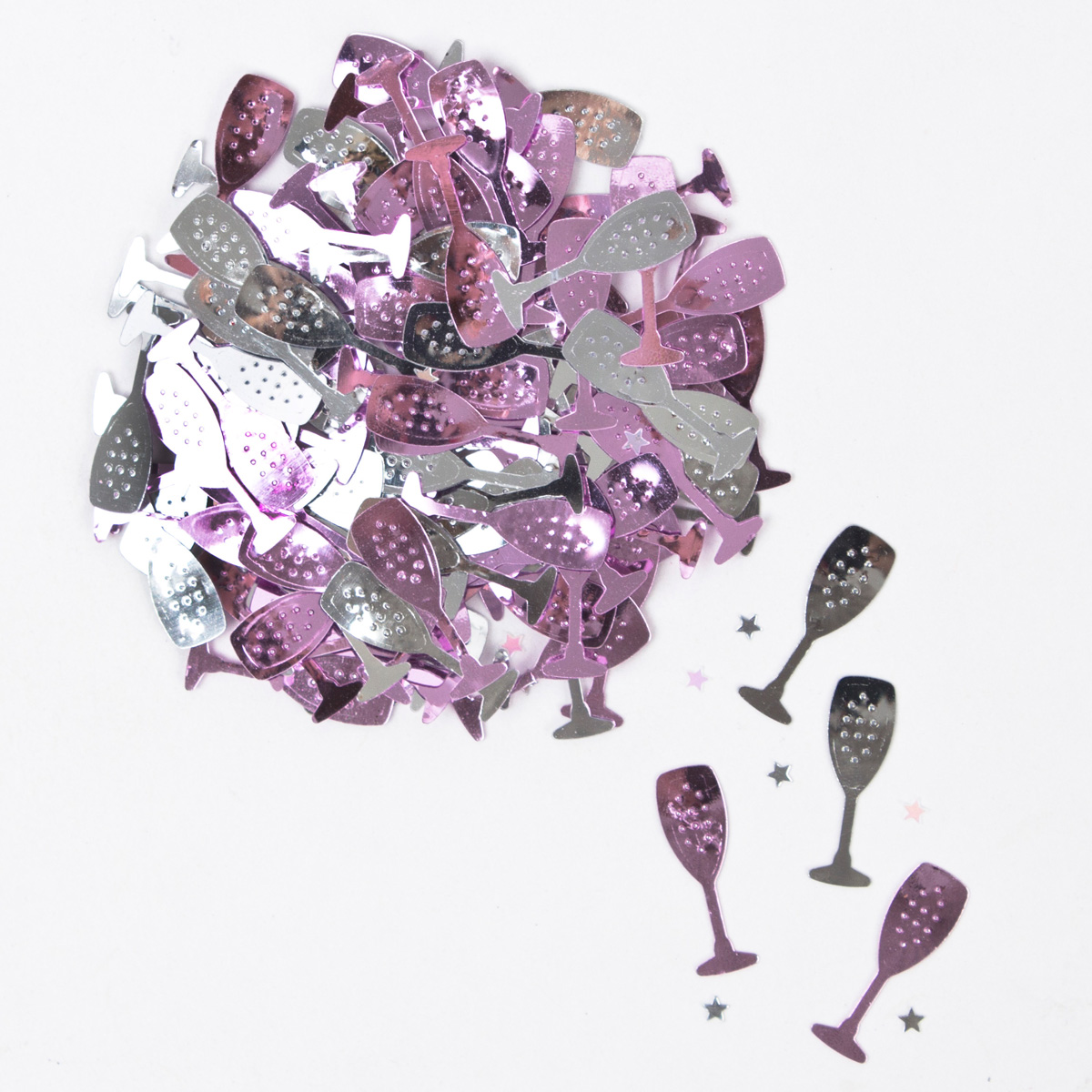 Pink & Silver Champagne Glasses Foil Table Confetti
