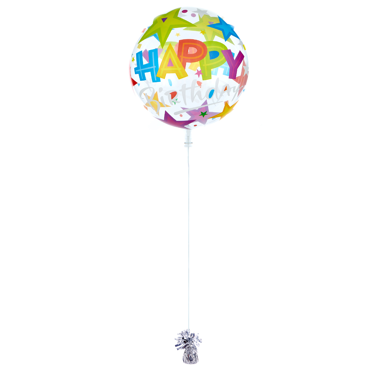 22-Inch Bubble Balloon - Happy Birthday, Stars - DELIVERED INFLATED!