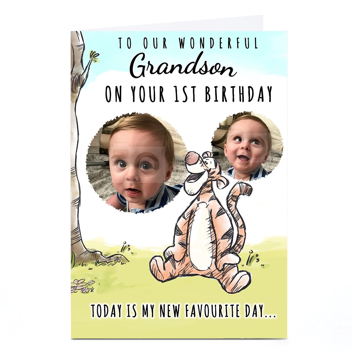 Photo Winnie The Pooh Tigger 1st Birthday Card - Grandson