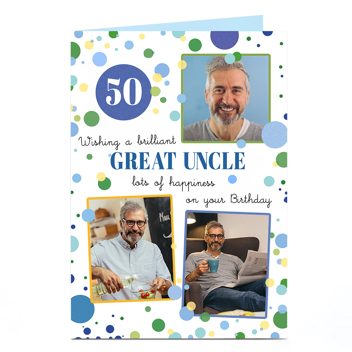 Photo Birthday Card - Blue Dots, Great Uncle, Editable Age