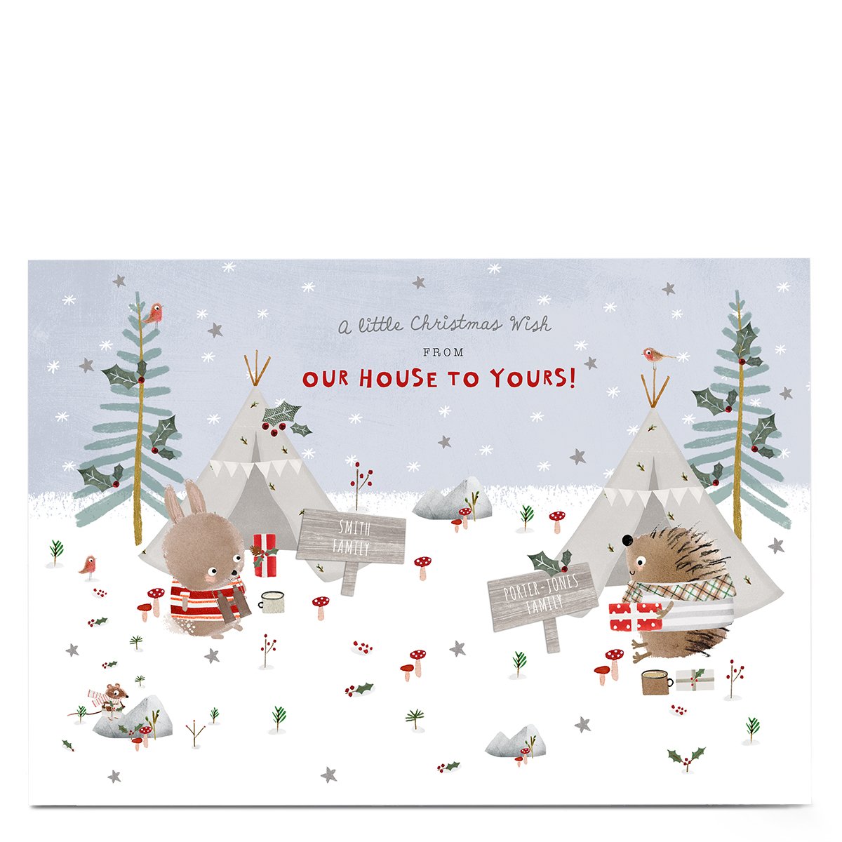 Personalised Christmas Card - Our House To Yours Hedgehogs
