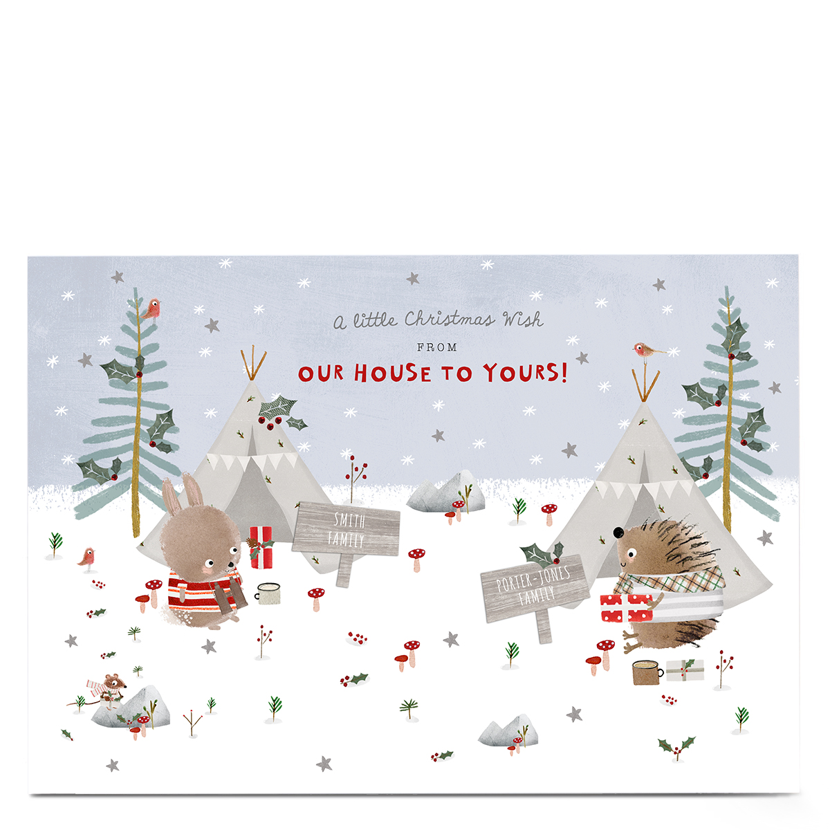 Personalised Christmas Card - Our House To Yours Hedgehogs