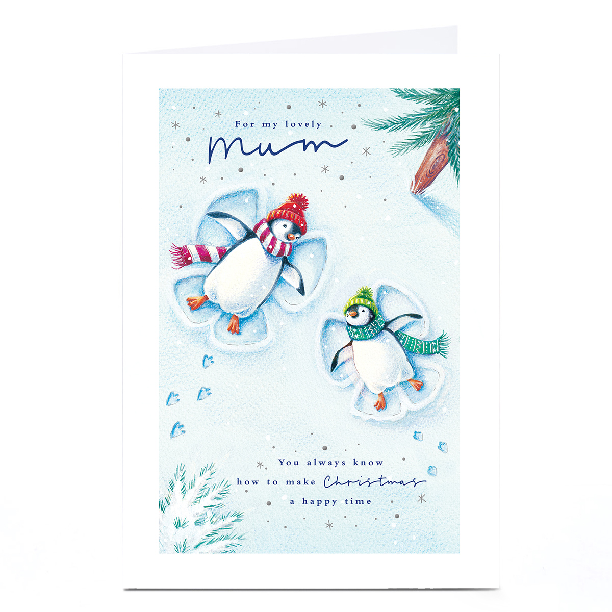 Christmas Card - Penguin Snow Angels, For My Lovely Mum